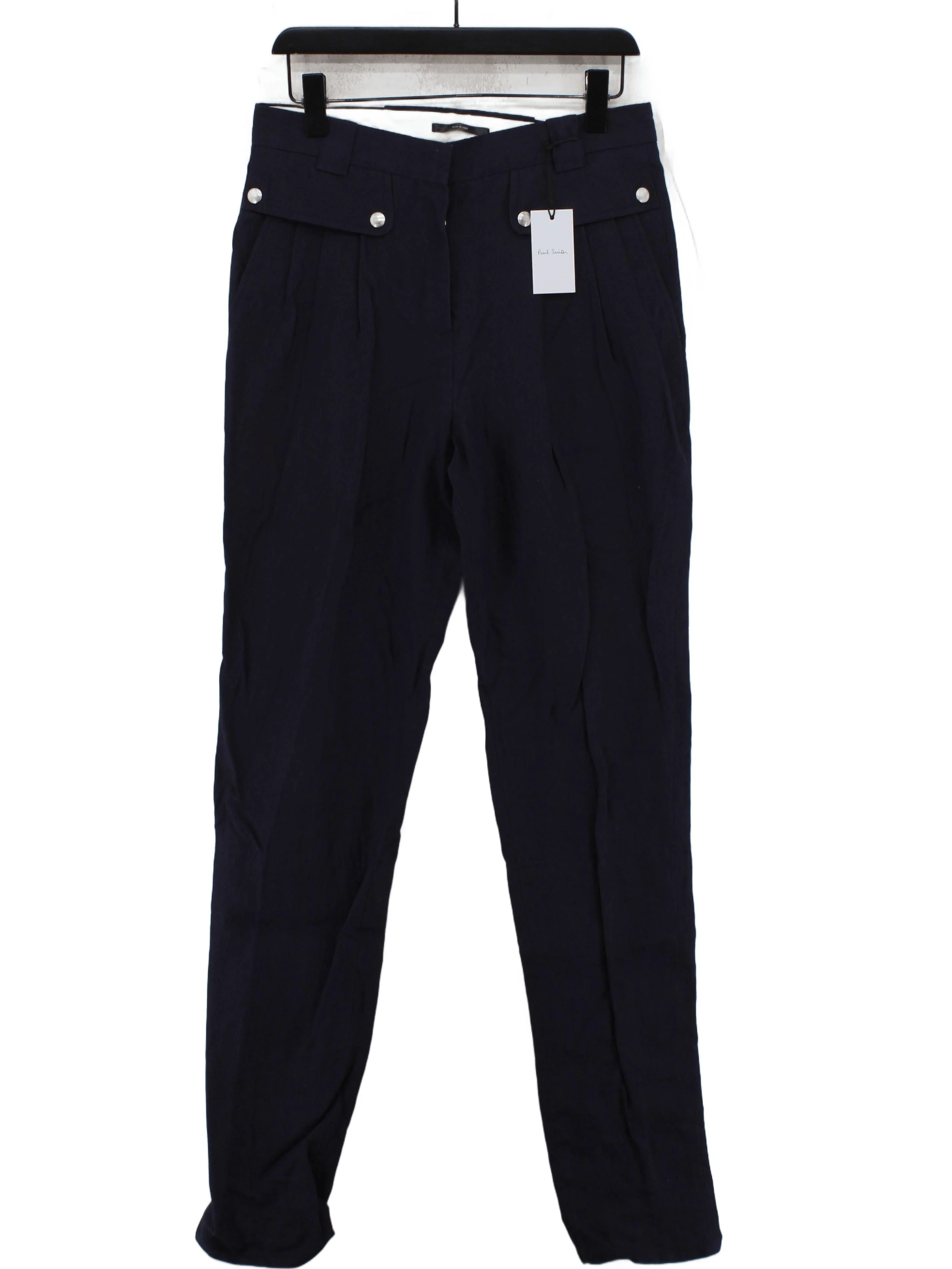 Paul Smith Women's Trousers UK 12 Blue Wool with Cotton, Other Tapered Chino