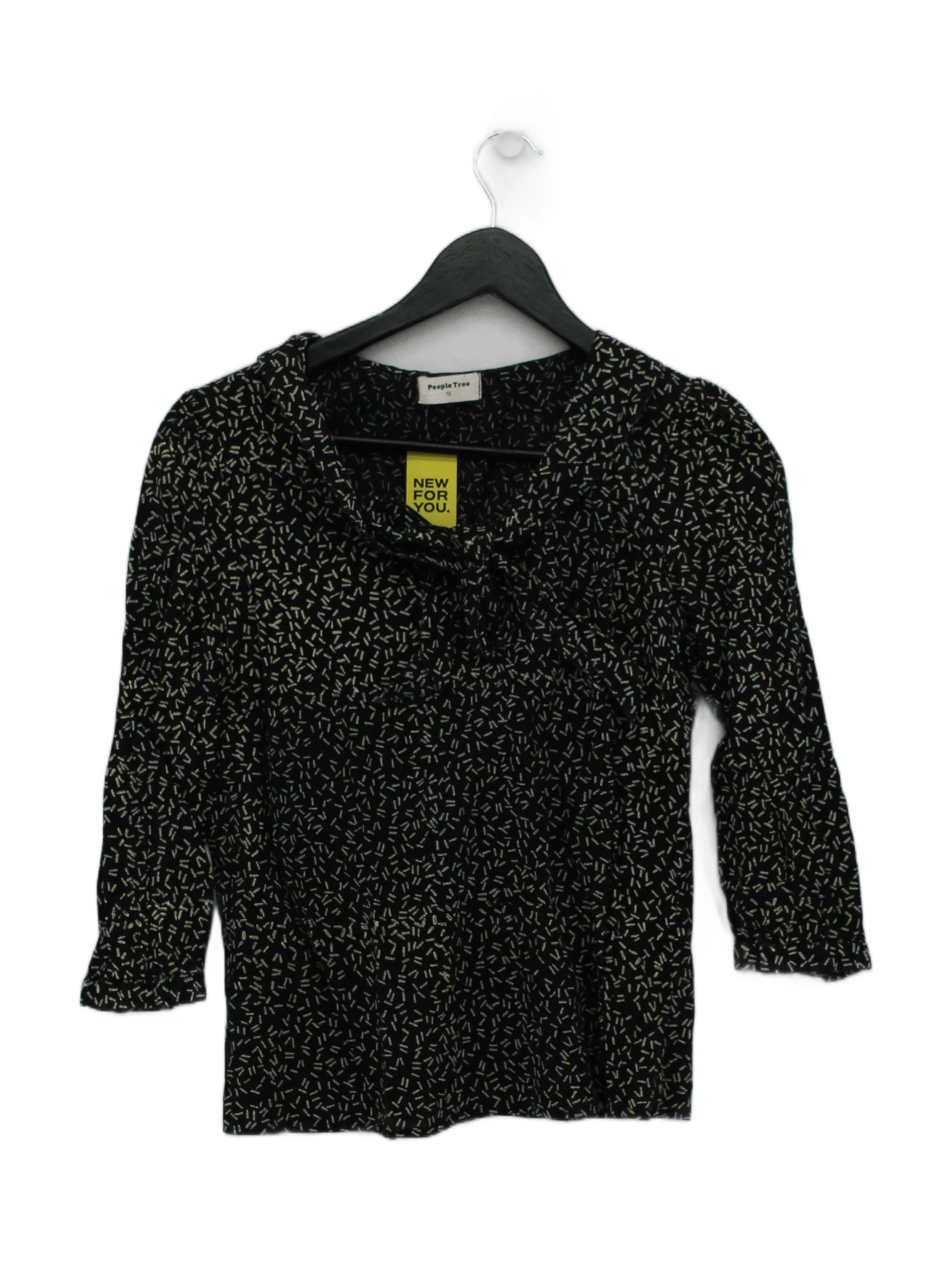 People Tree Women's Top UK 10 Black 100% Cotton 3/4 Sleeve Round Neck Basic
