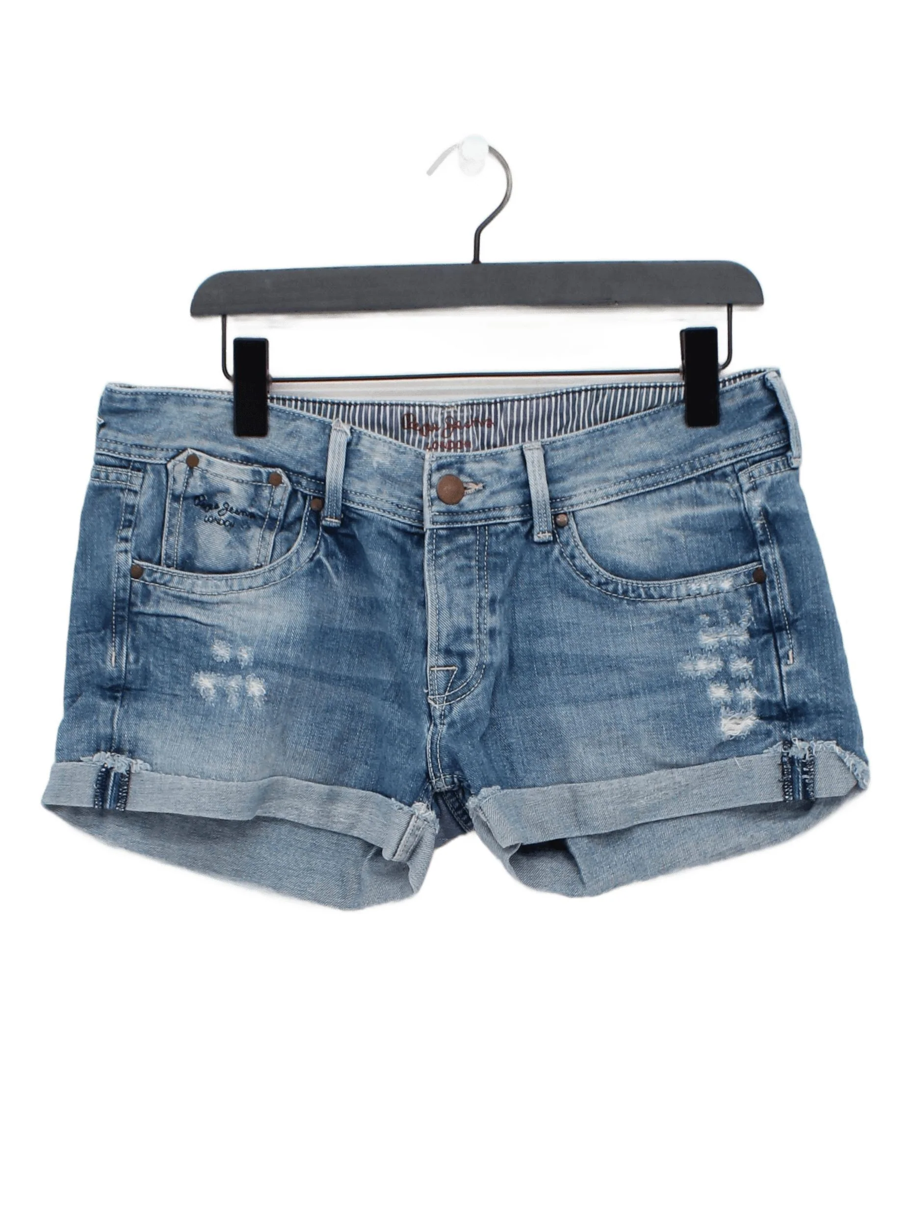Pepe Jeans Women's Shorts W 35 in Blue 100% Cotton Cut-Off