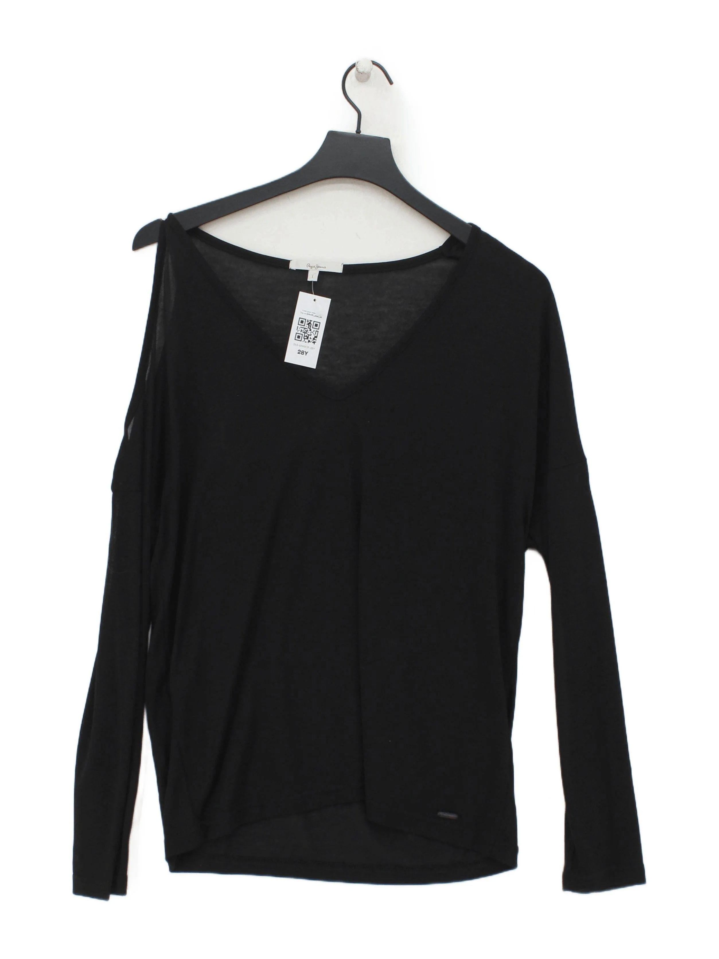Pepe Jeans Women's Top L Black 100% Other Long Sleeve V-Neck Basic