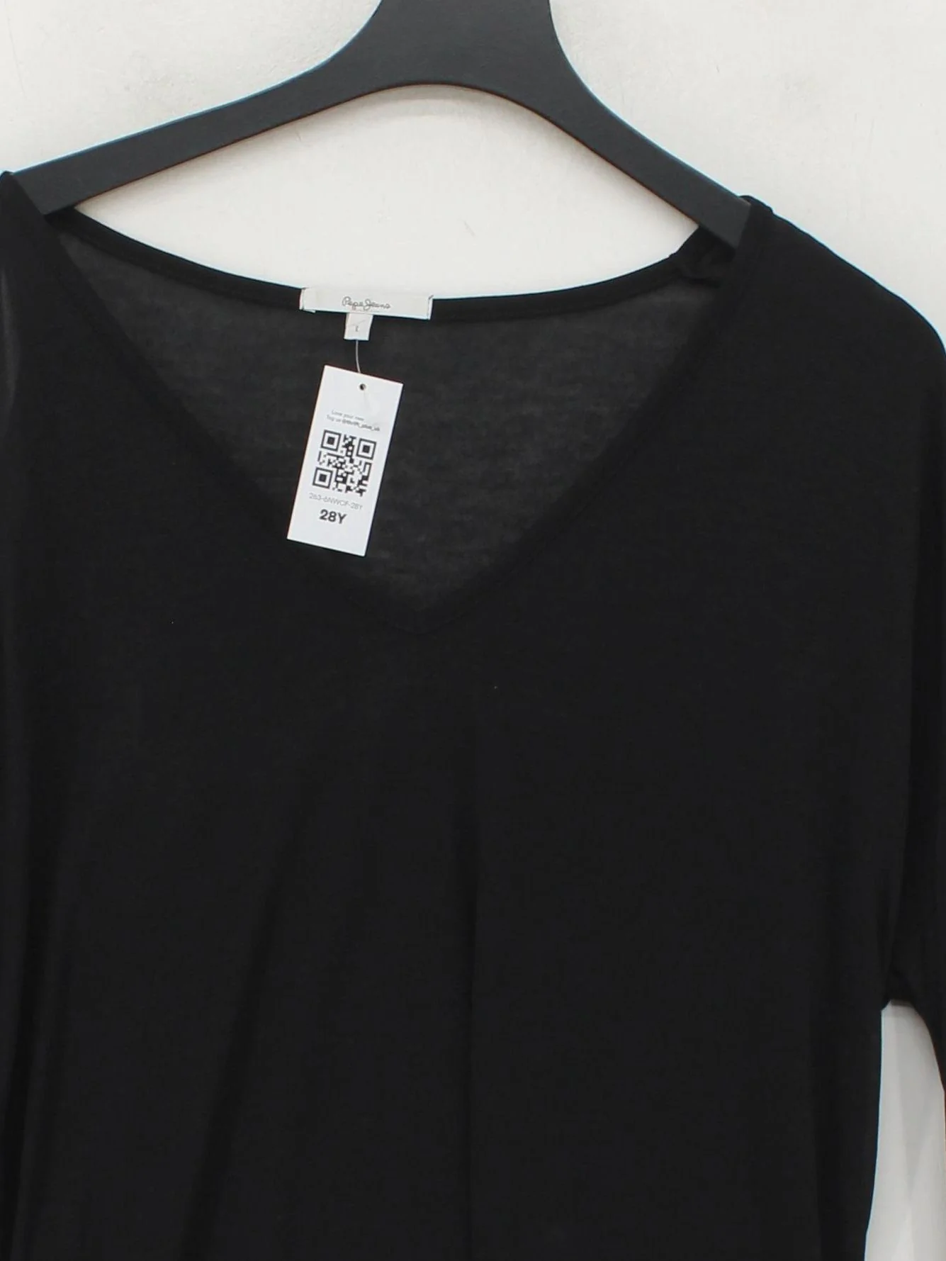 Pepe Jeans Women's Top L Black 100% Other Long Sleeve V-Neck Basic - Image 3