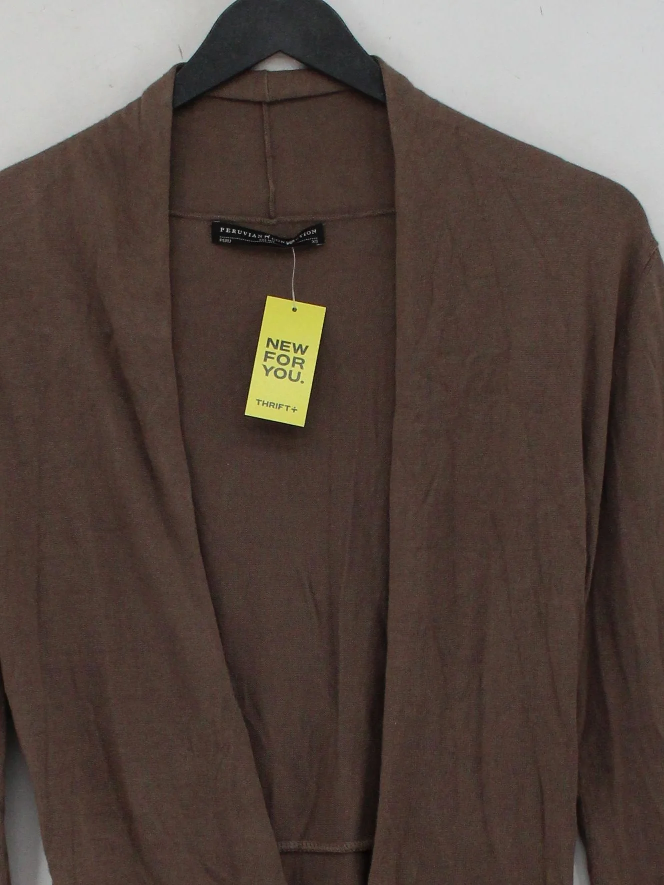 Peruvian Connection Women's Cardigan XS Brown Cotton with Silk V-Neck Cardigan - Image 3