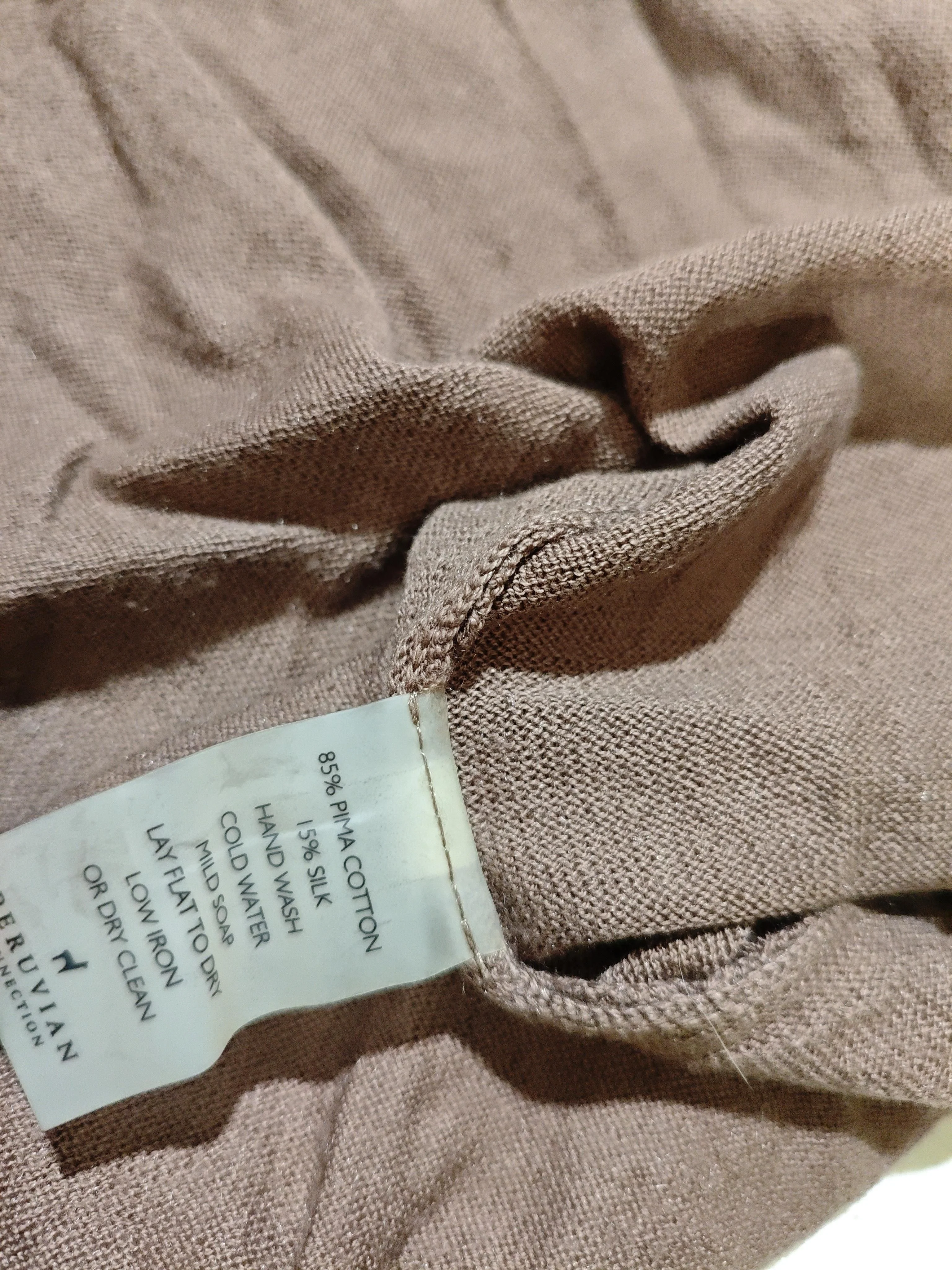 Peruvian Connection Women's Cardigan XS Brown Cotton with Silk V-Neck Cardigan - Image 6