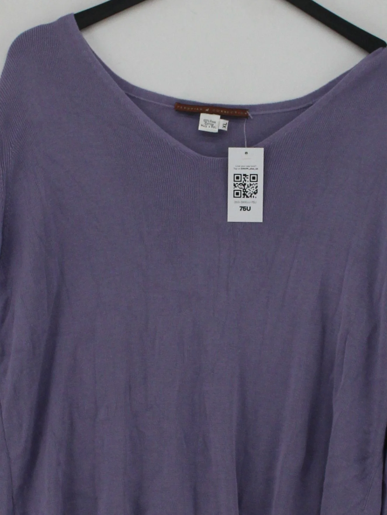 Peruvian Connection Women's Jumper XL Purple 100% Cotton V-Neck Pullover - Image 3