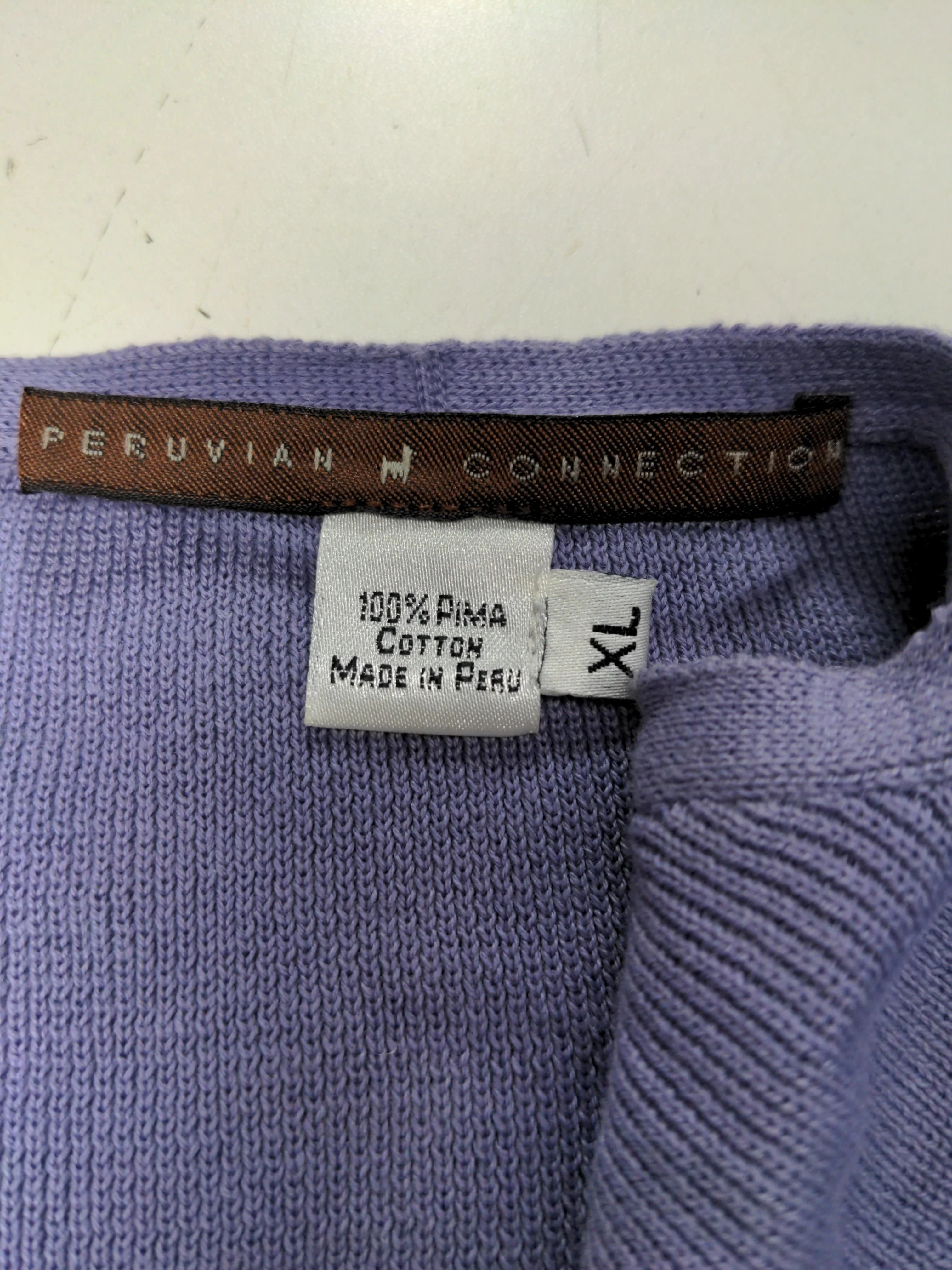 Peruvian Connection Women's Jumper XL Purple 100% Cotton V-Neck Pullover - Image 5
