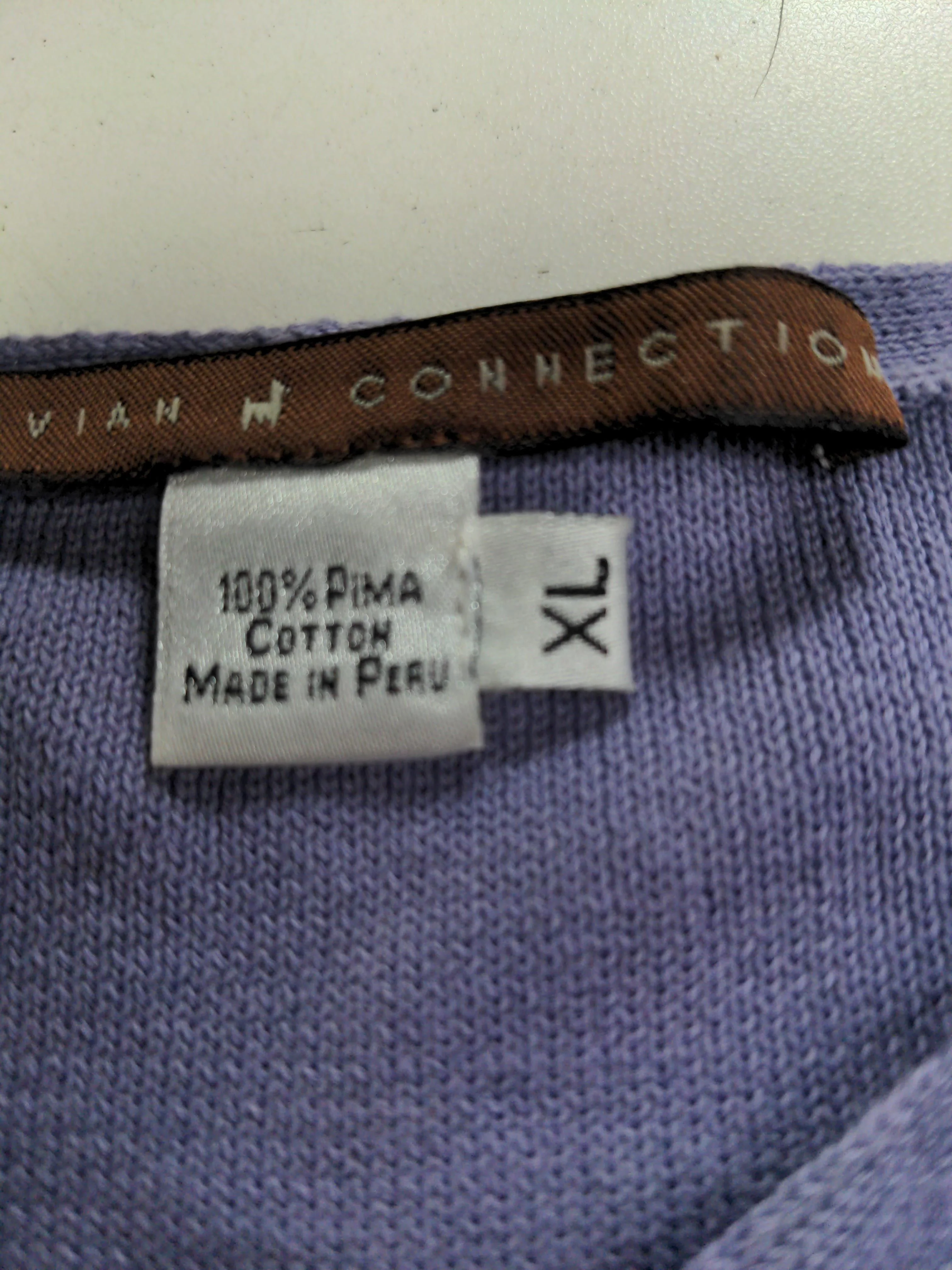Peruvian Connection Women's Jumper XL Purple 100% Cotton V-Neck Pullover - Image 6