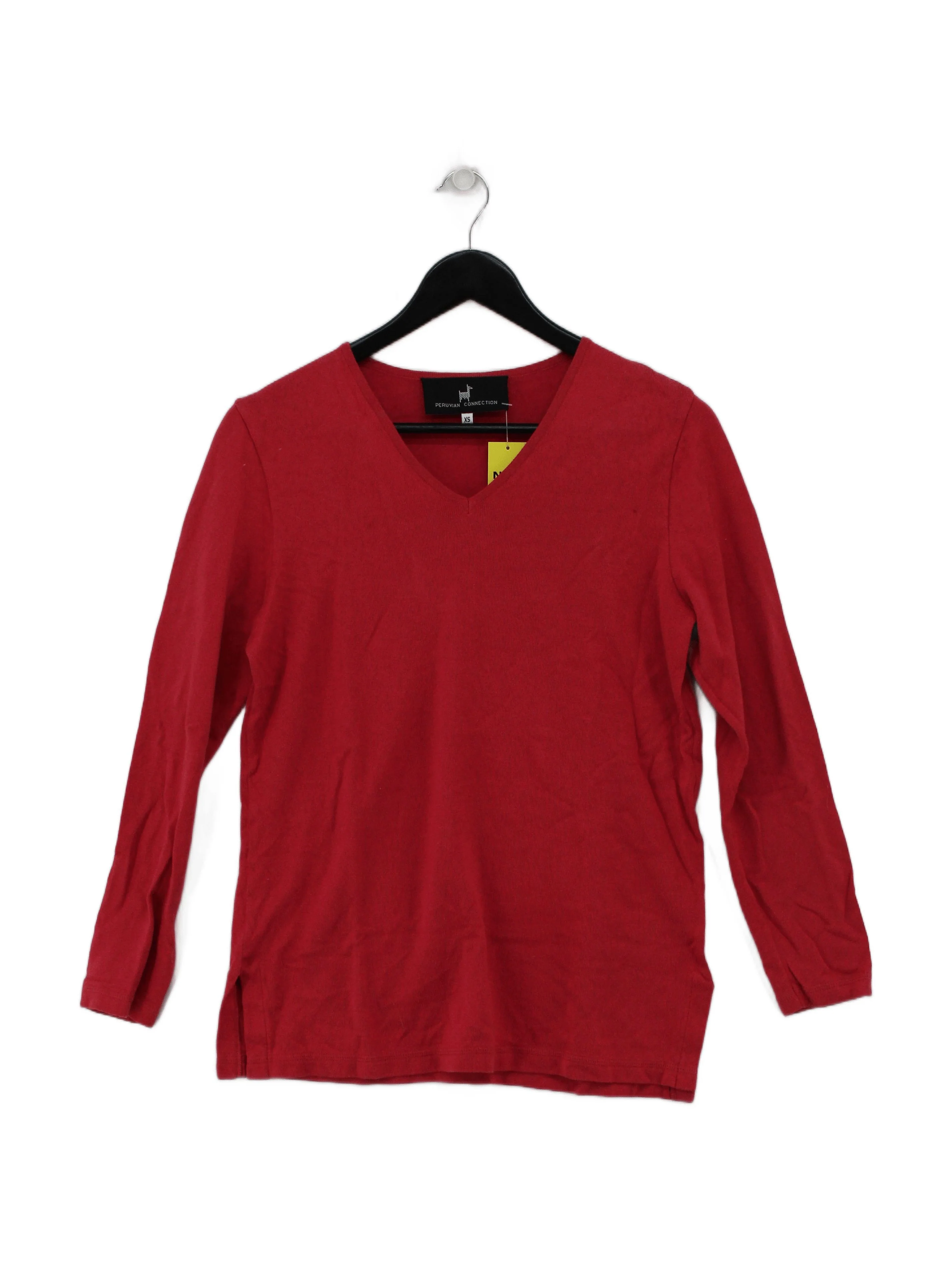 Peruvian Connection Women's Jumper XS Red 100% Cotton V-Neck Pullover