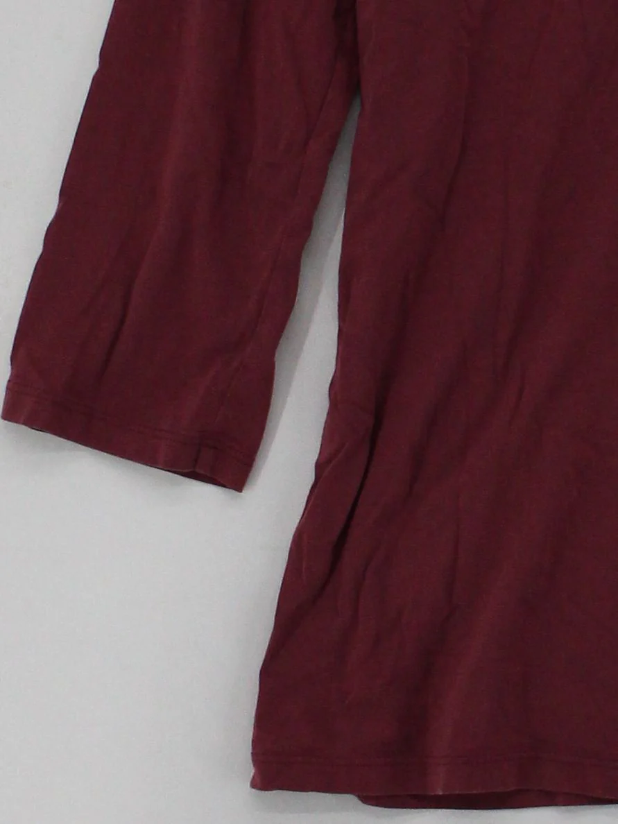 Peruvian Connection Women's Top M Red 100% Cotton 3/4 Sleeve V-Neck Basic - Image 4