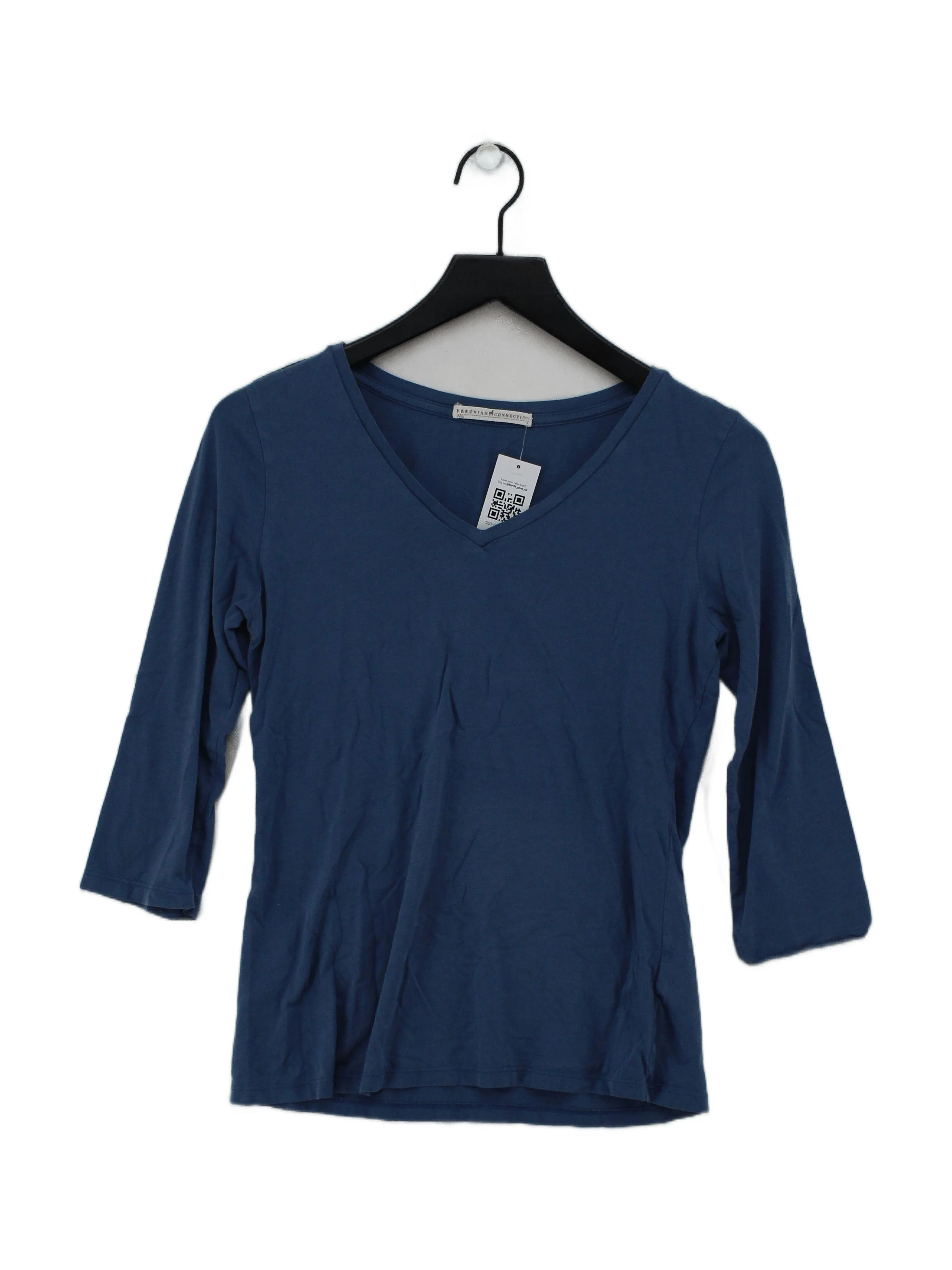 Peruvian Connection Women's Top S Blue 100% Cotton 3/4 Sleeve V-Neck Basic