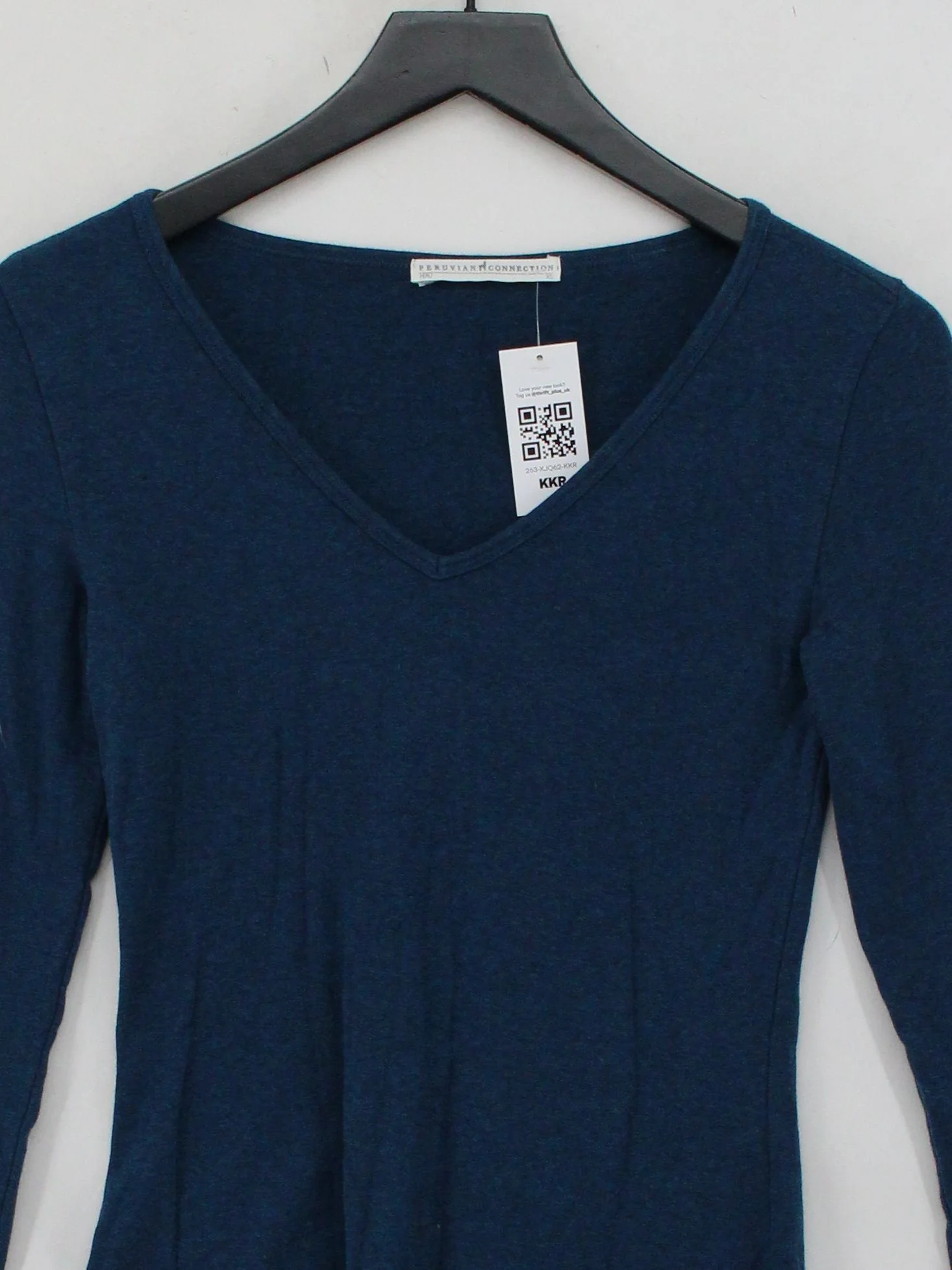 Peruvian Connection Women's Top XS Blue Cotton with Spandex Basic - Image 3