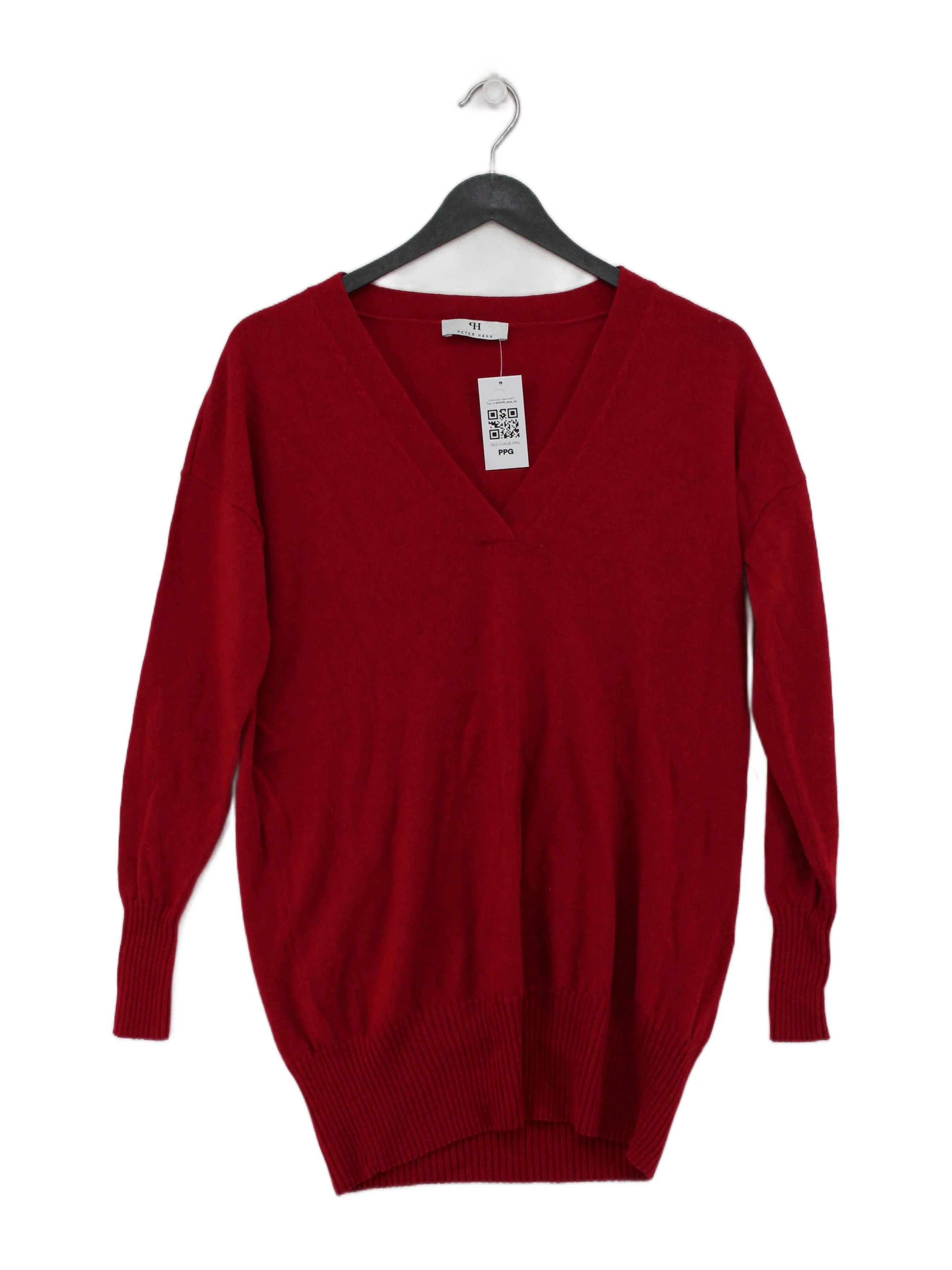 Peter Hahn Women's Jumper UK 10 Red 100% Wool V-Neck Pullover