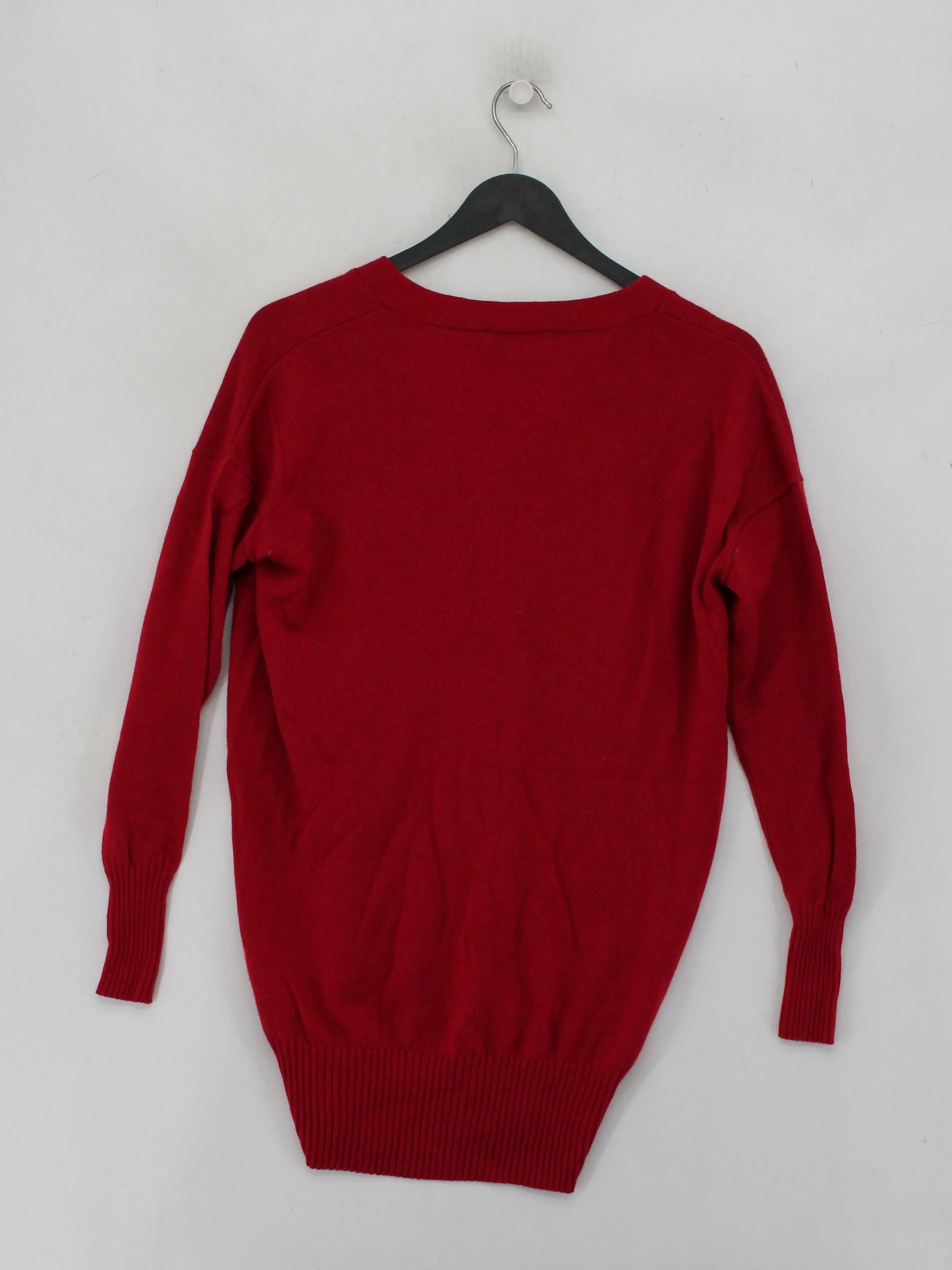 Peter Hahn Women's Jumper UK 10 Red 100% Wool V-Neck Pullover - Image 2