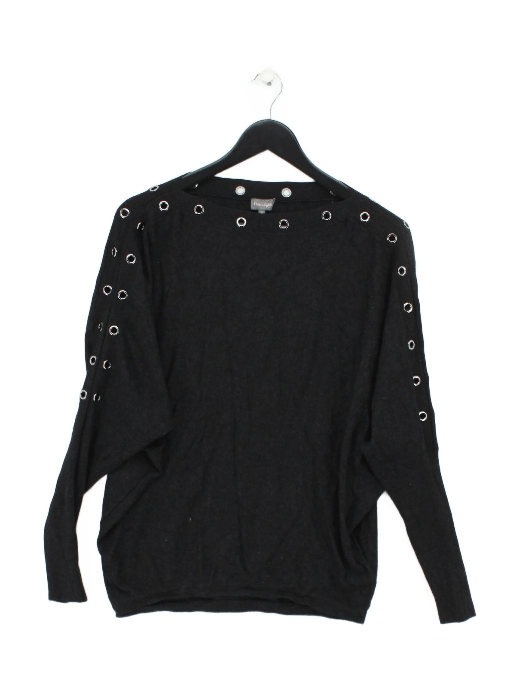 Phase Eight Women's Jumper M Black Viscose with Nylon Round Neck Pullover