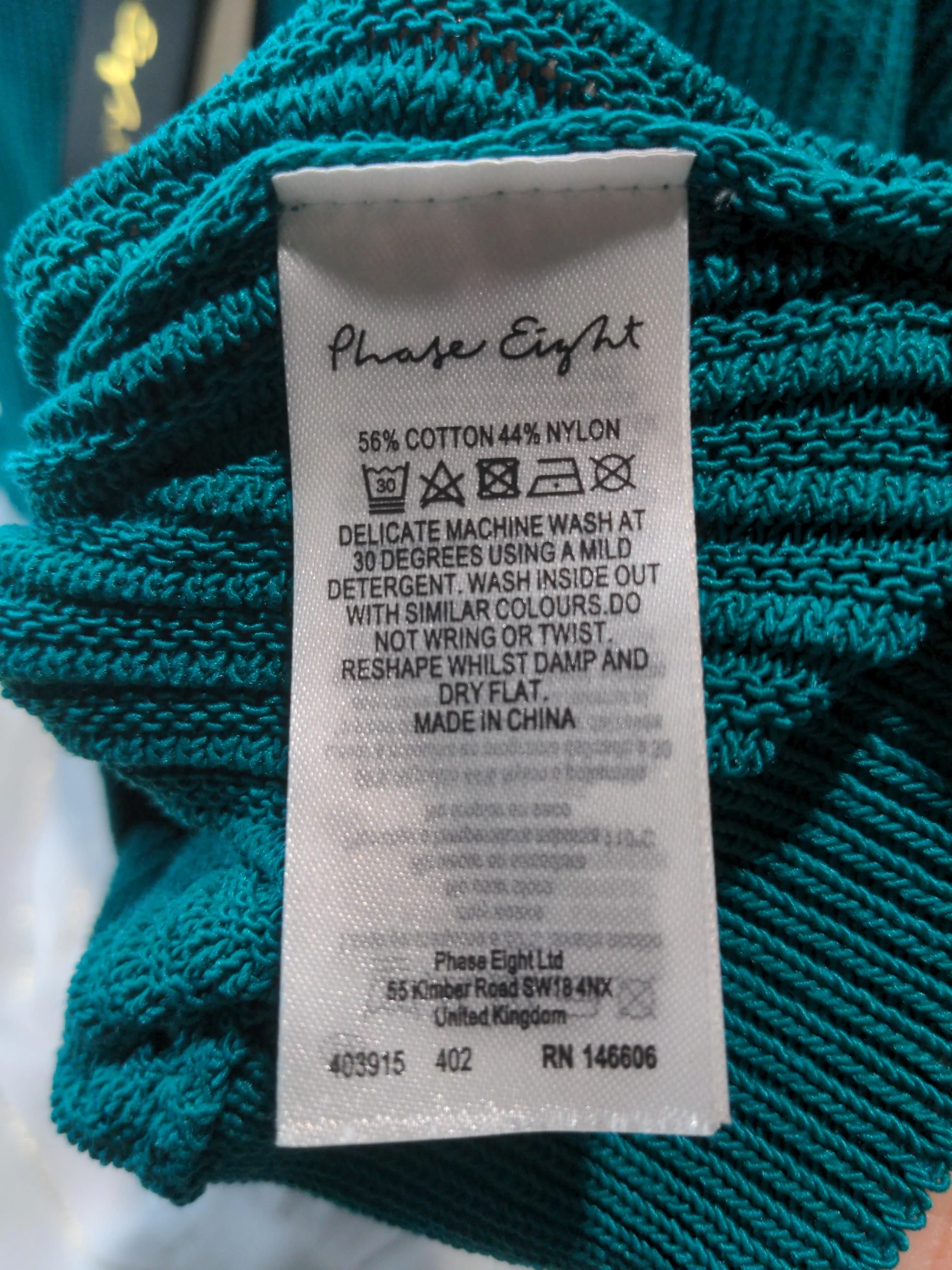 Phase Eight Women's Jumper S Green Cotton with Nylon Round Neck Pullover - Image 6