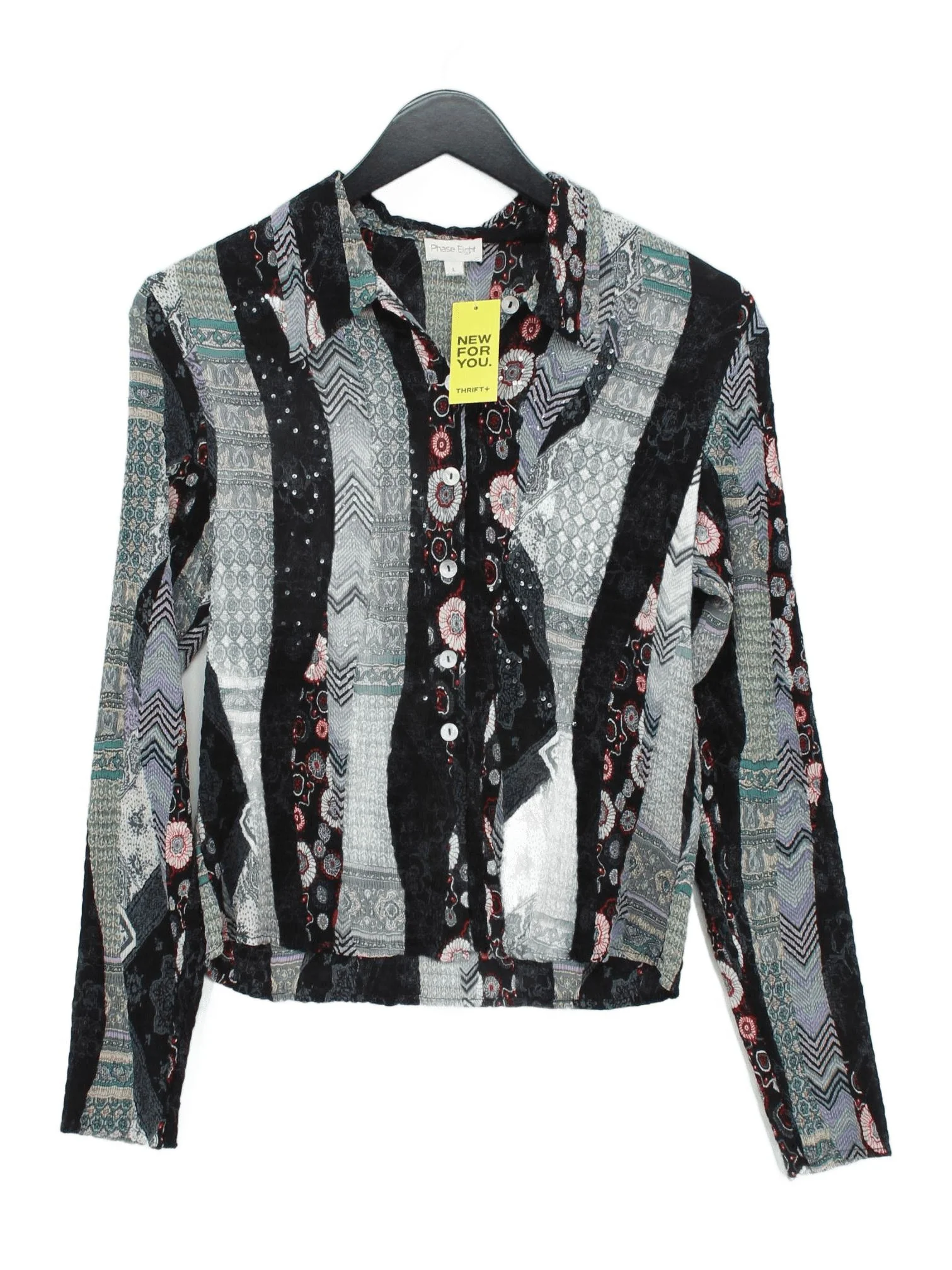 Phase Eight Women's Shirt L Multi 100% Polyester Long Sleeve Collared Basic