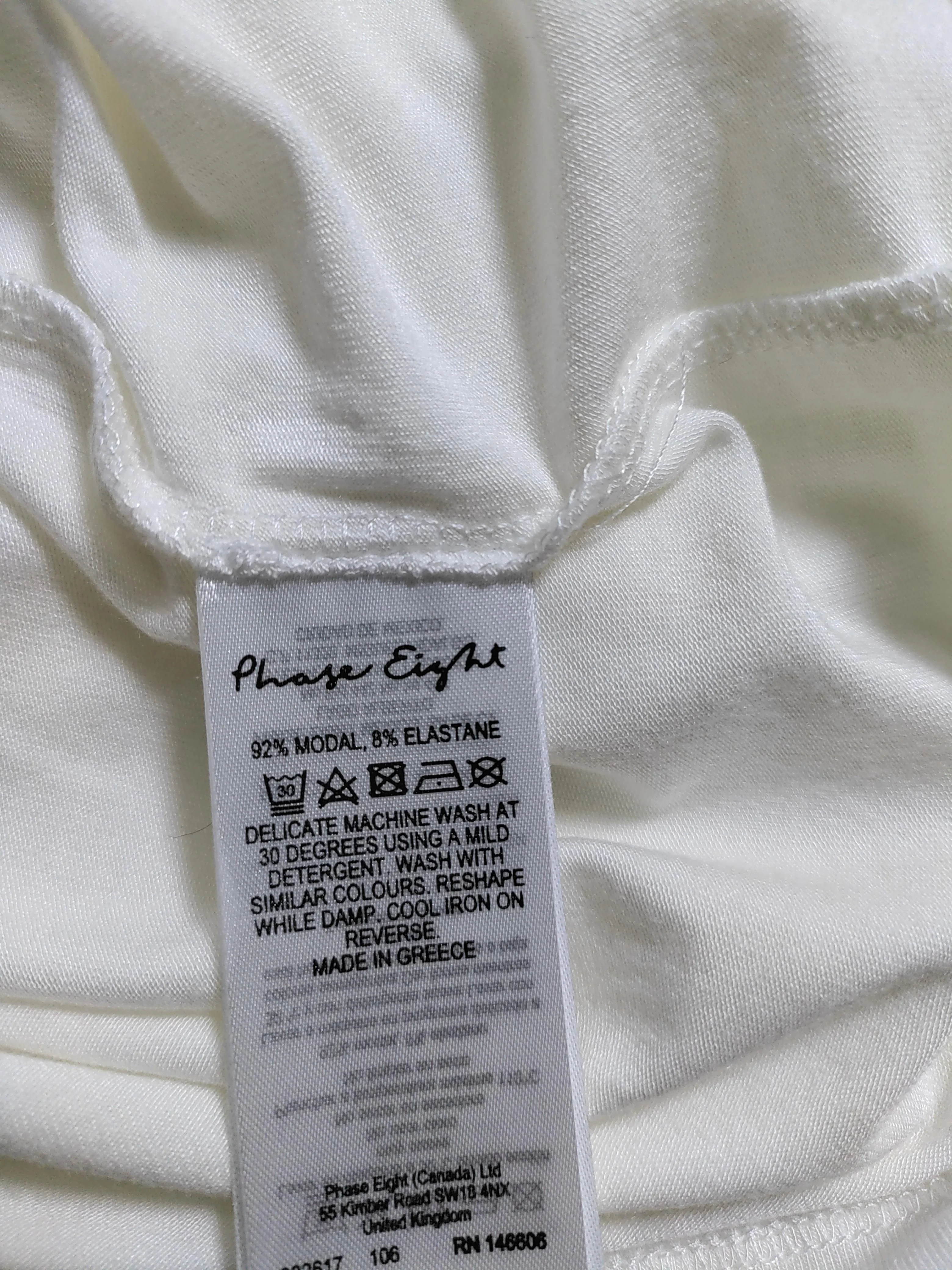 Phase Eight Women's T-Shirt UK 14 White Lyocell Modal with Elastane Basic - Image 7