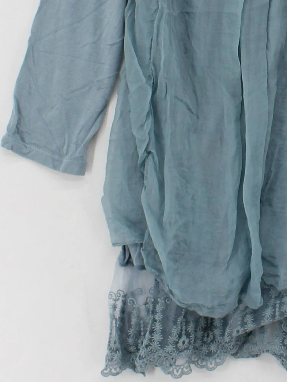 Phase Eight Women's Top M Blue Silk with Viscose 3/4 Sleeve Round Neck Tunic - Image 4