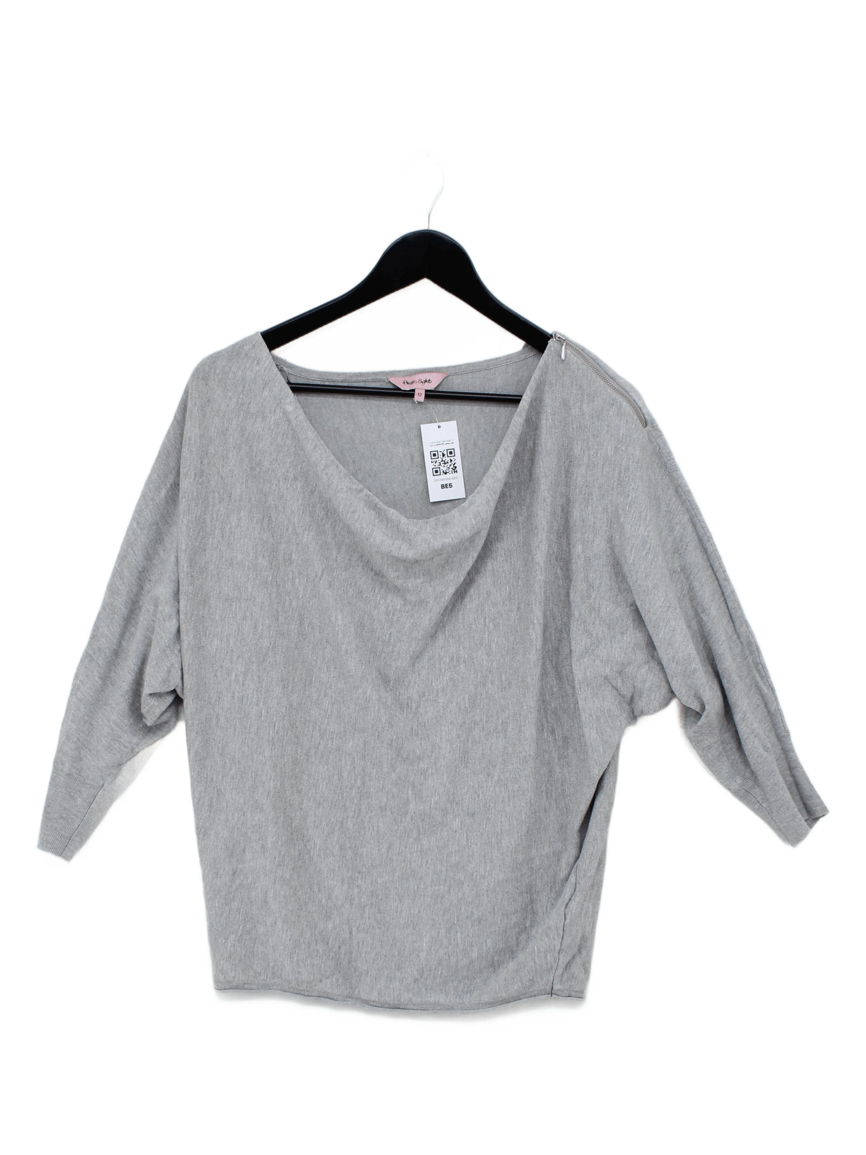 Phase Eight Women's Top UK 12 Grey Viscose with Nylon 3/4 Sleeve V-Neck Basic