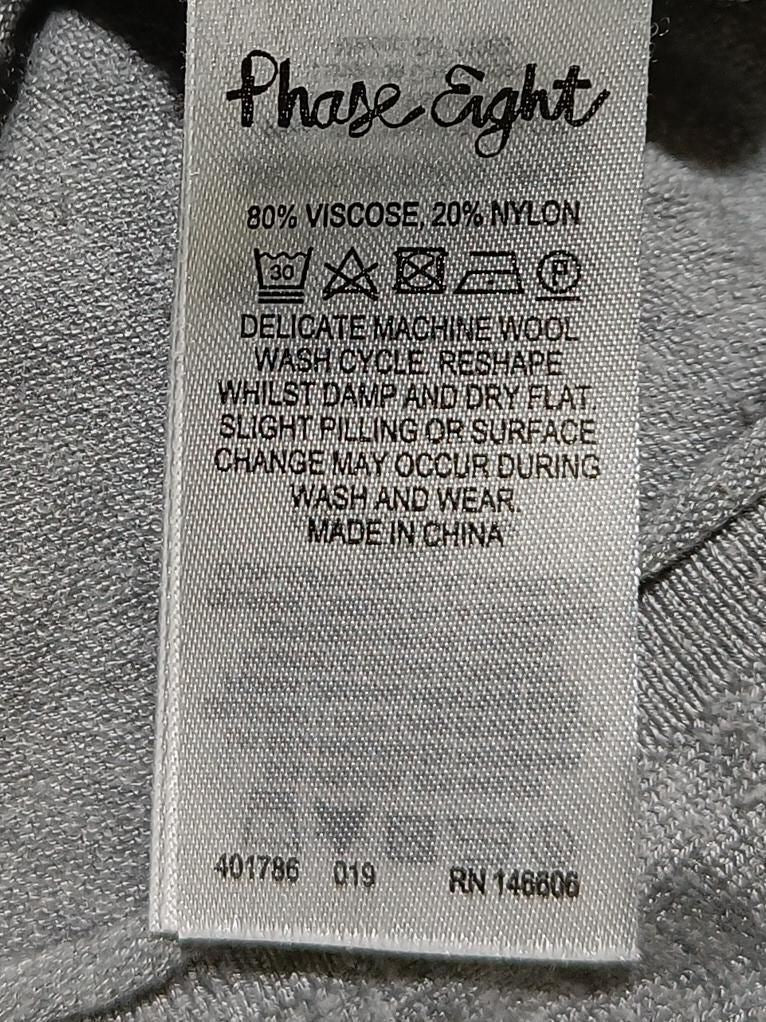 Phase Eight Women's Top UK 12 Grey Viscose with Nylon 3/4 Sleeve V-Neck Basic - Image 6