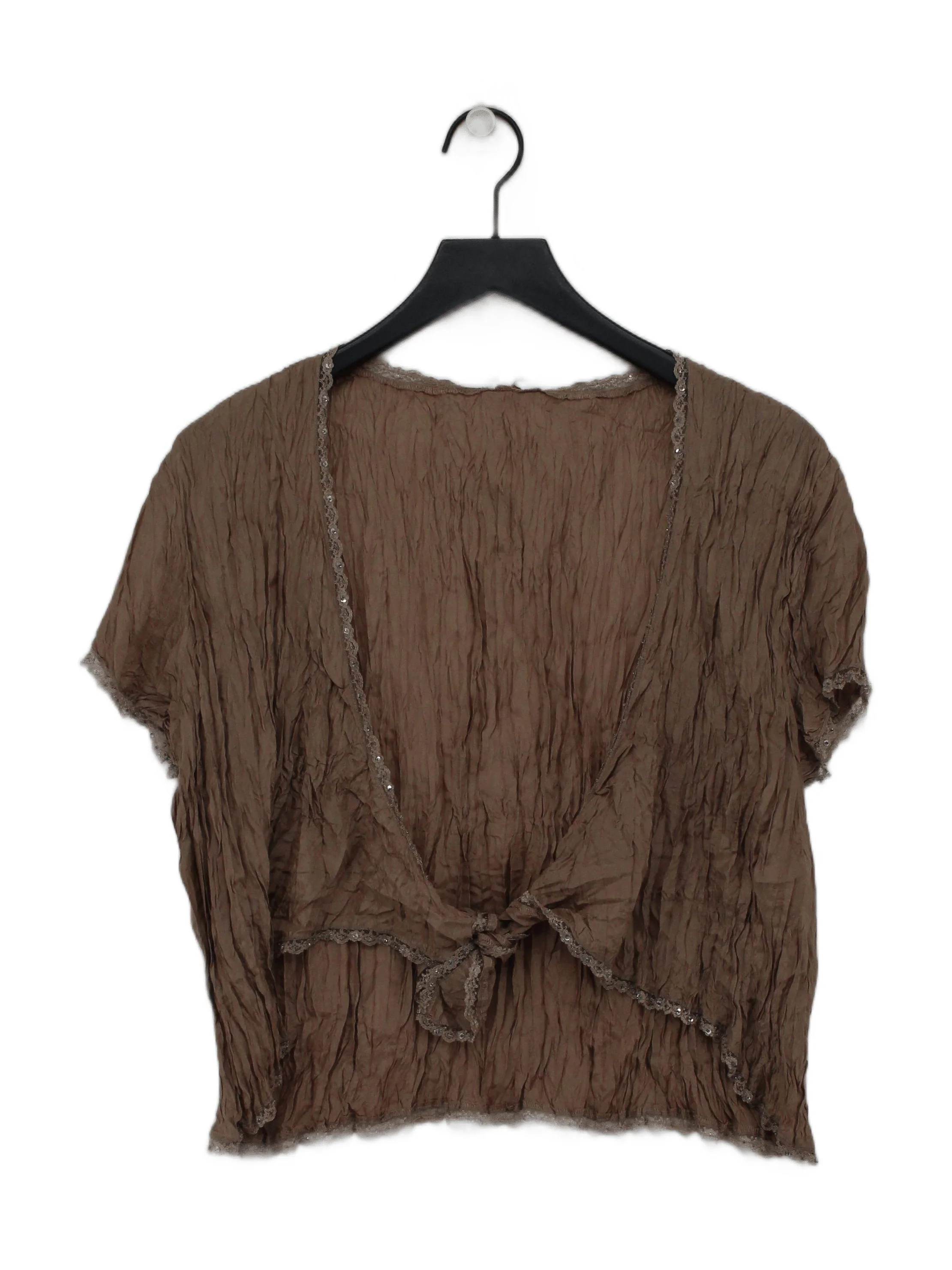 Phase Eight Women's Top UK 16 Tan 100% Silk Short Sleeve V-Neck Cropped