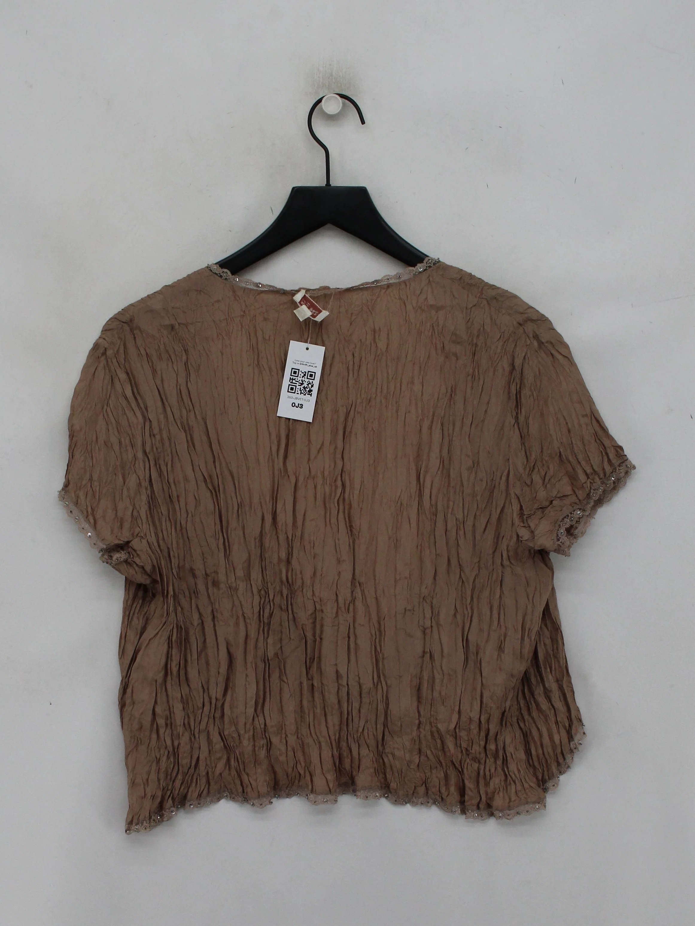 Phase Eight Women's Top UK 16 Tan 100% Silk Short Sleeve V-Neck Cropped - Image 2
