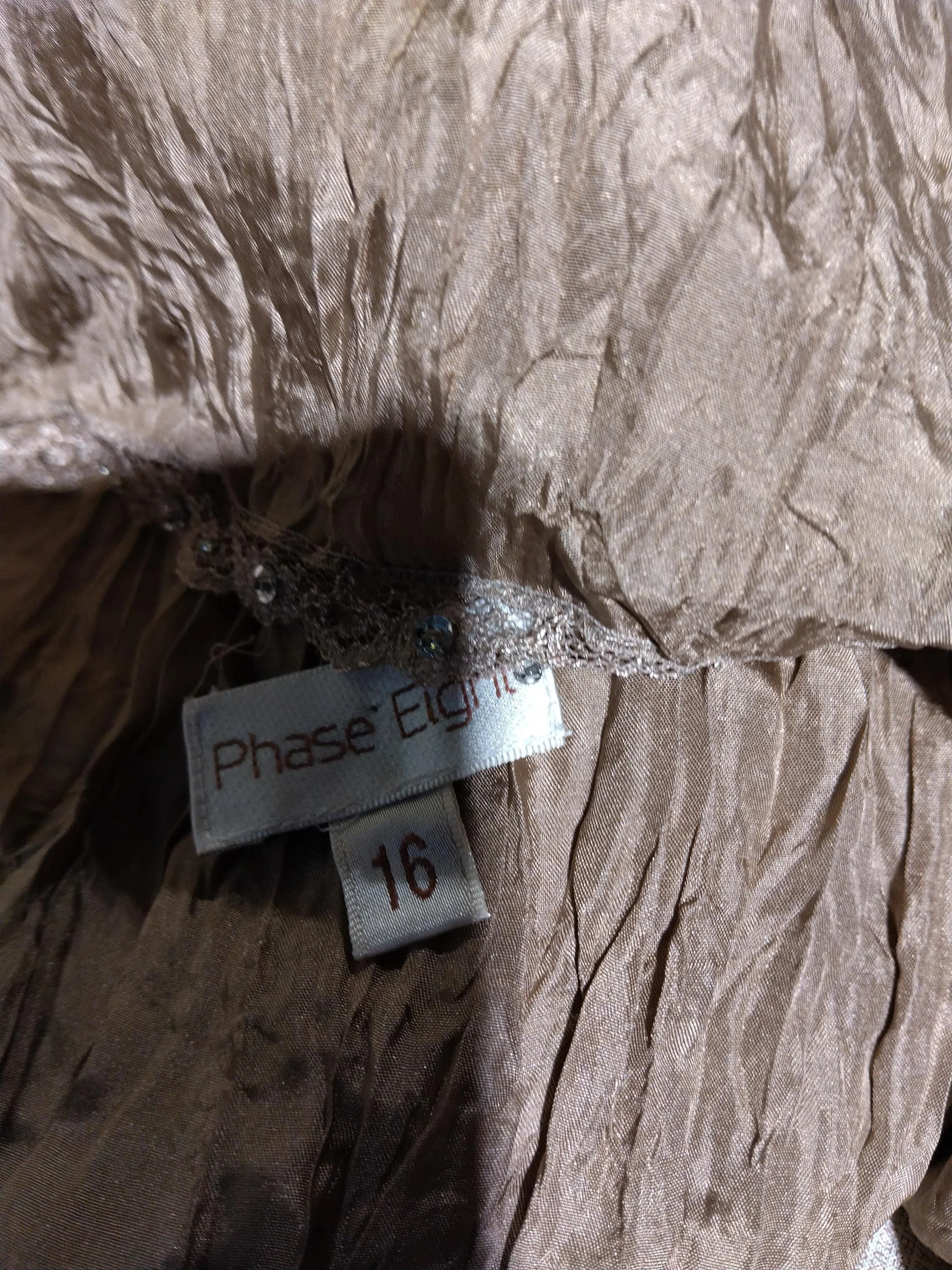 Phase Eight Women's Top UK 16 Tan 100% Silk Short Sleeve V-Neck Cropped - Image 5