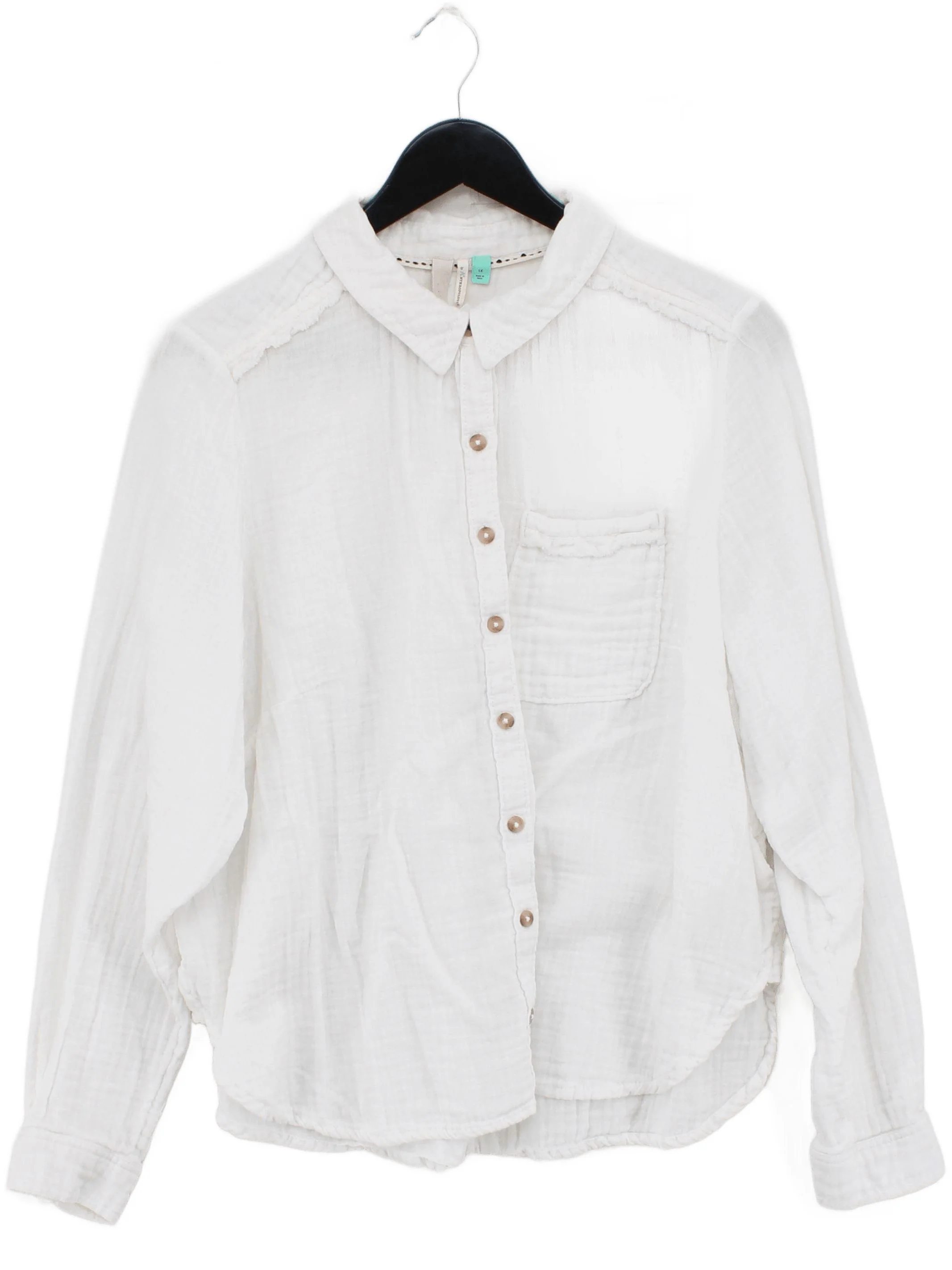 Pilcro Women's Shirt XL White 100% Cotton Long Sleeve Collared Basic