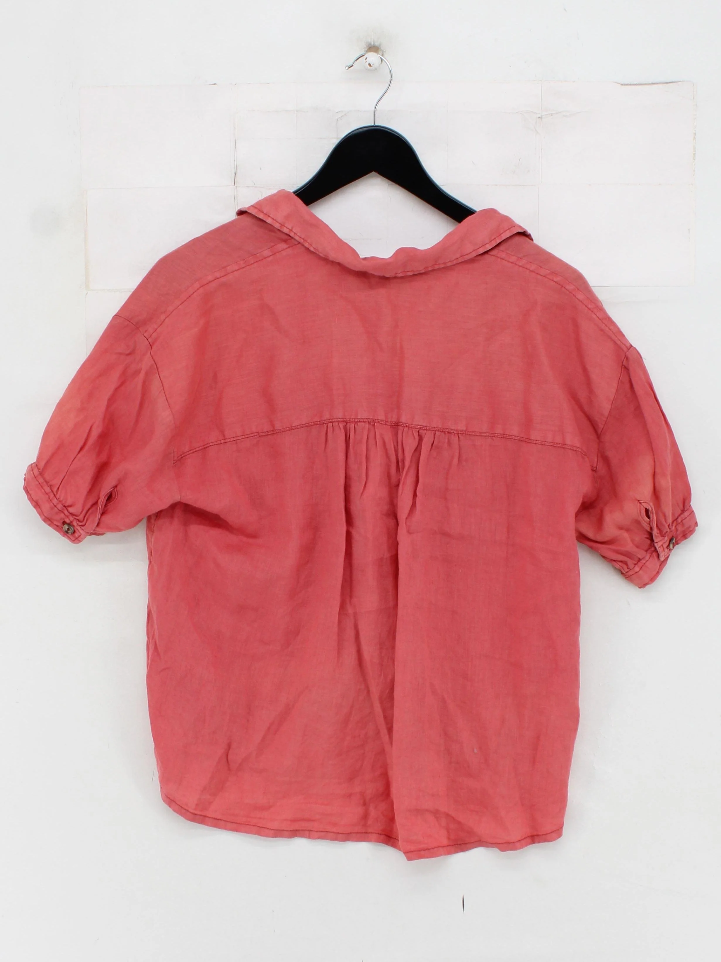Pilcro Women's Shirt XS Red 100% Linen Short Sleeve Collared Basic - Image 2