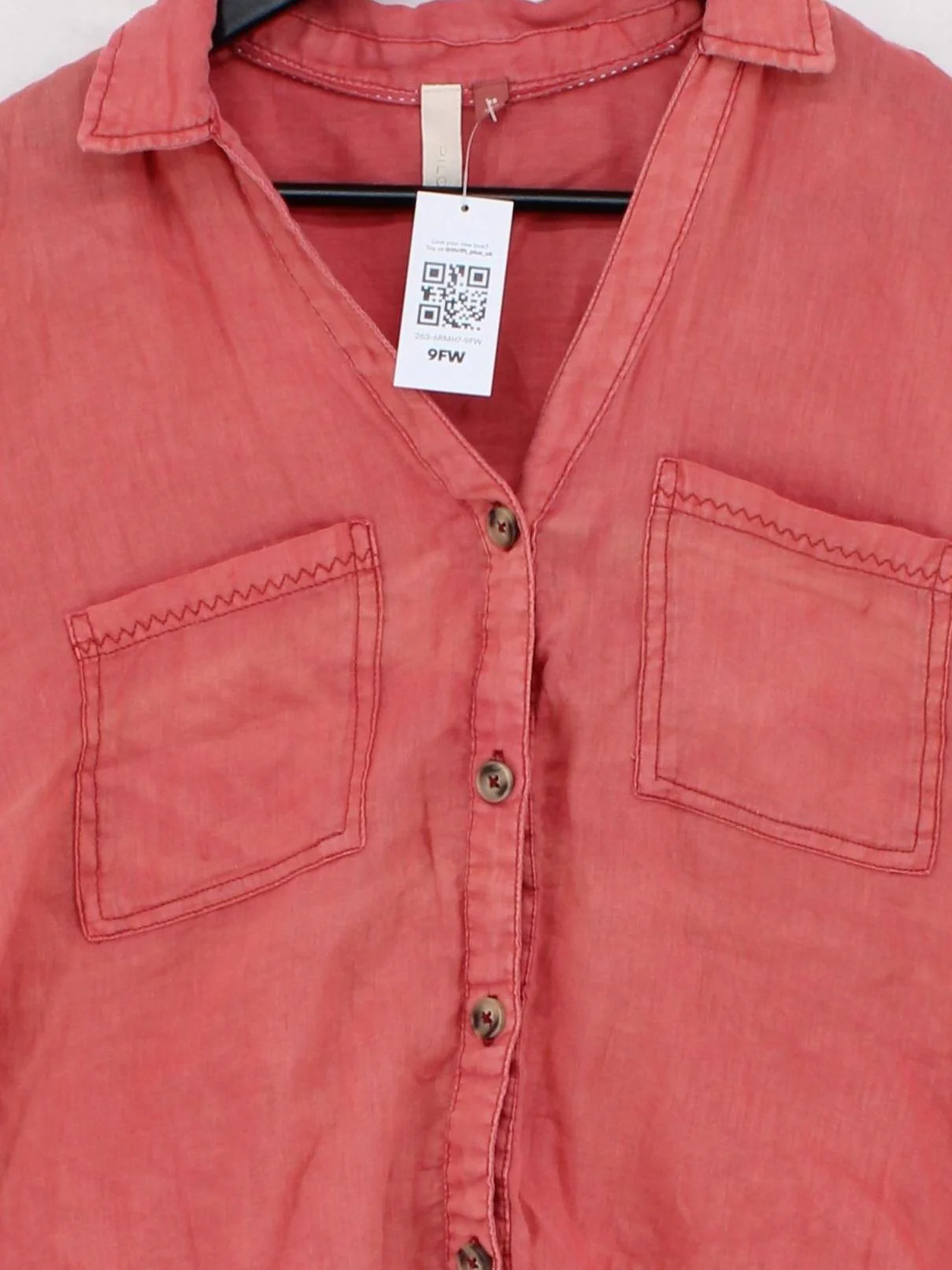 Pilcro Women's Shirt XS Red 100% Linen Short Sleeve Collared Basic - Image 3