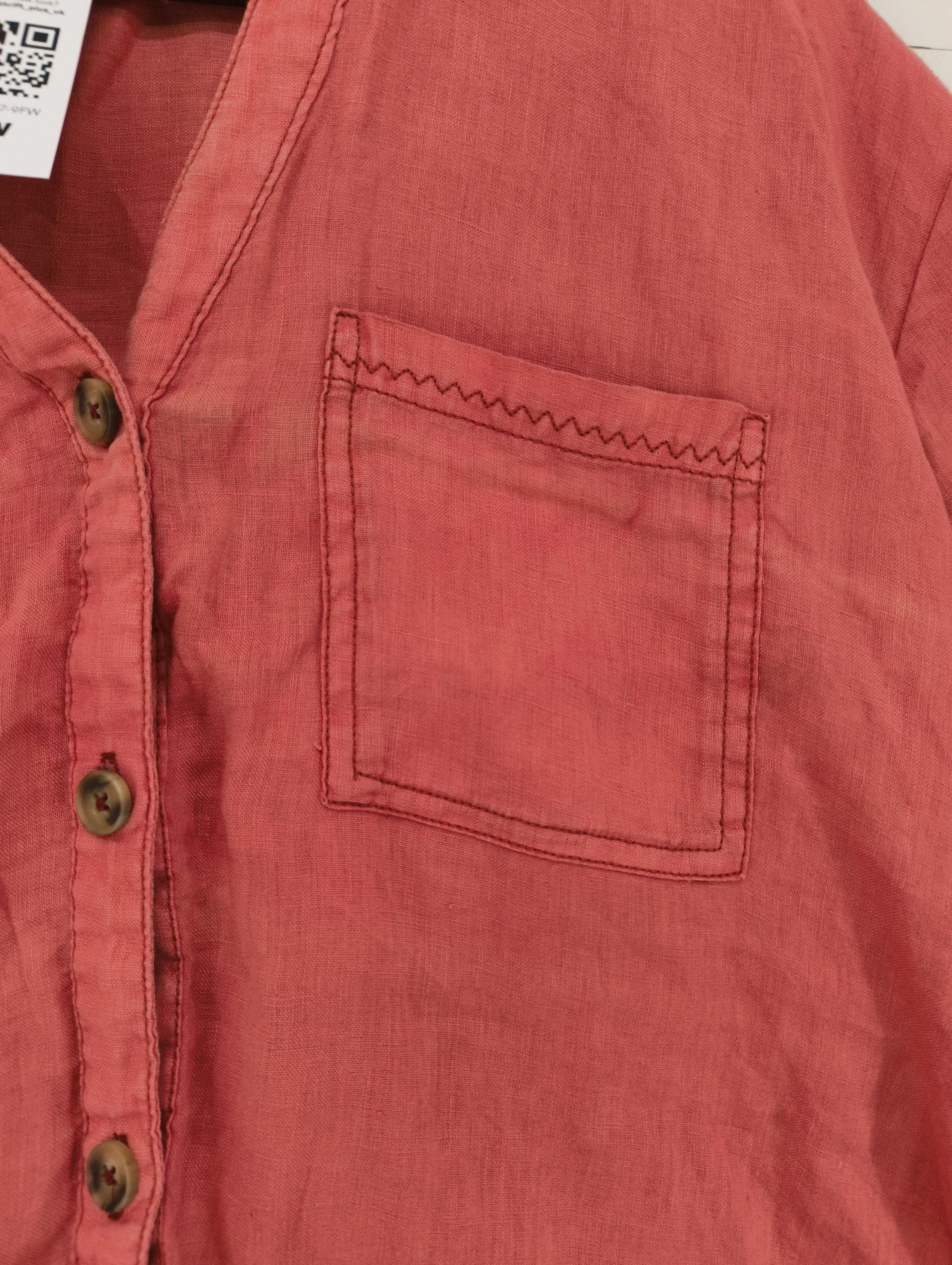 Pilcro Women's Shirt XS Red 100% Linen Short Sleeve Collared Basic - Image 5