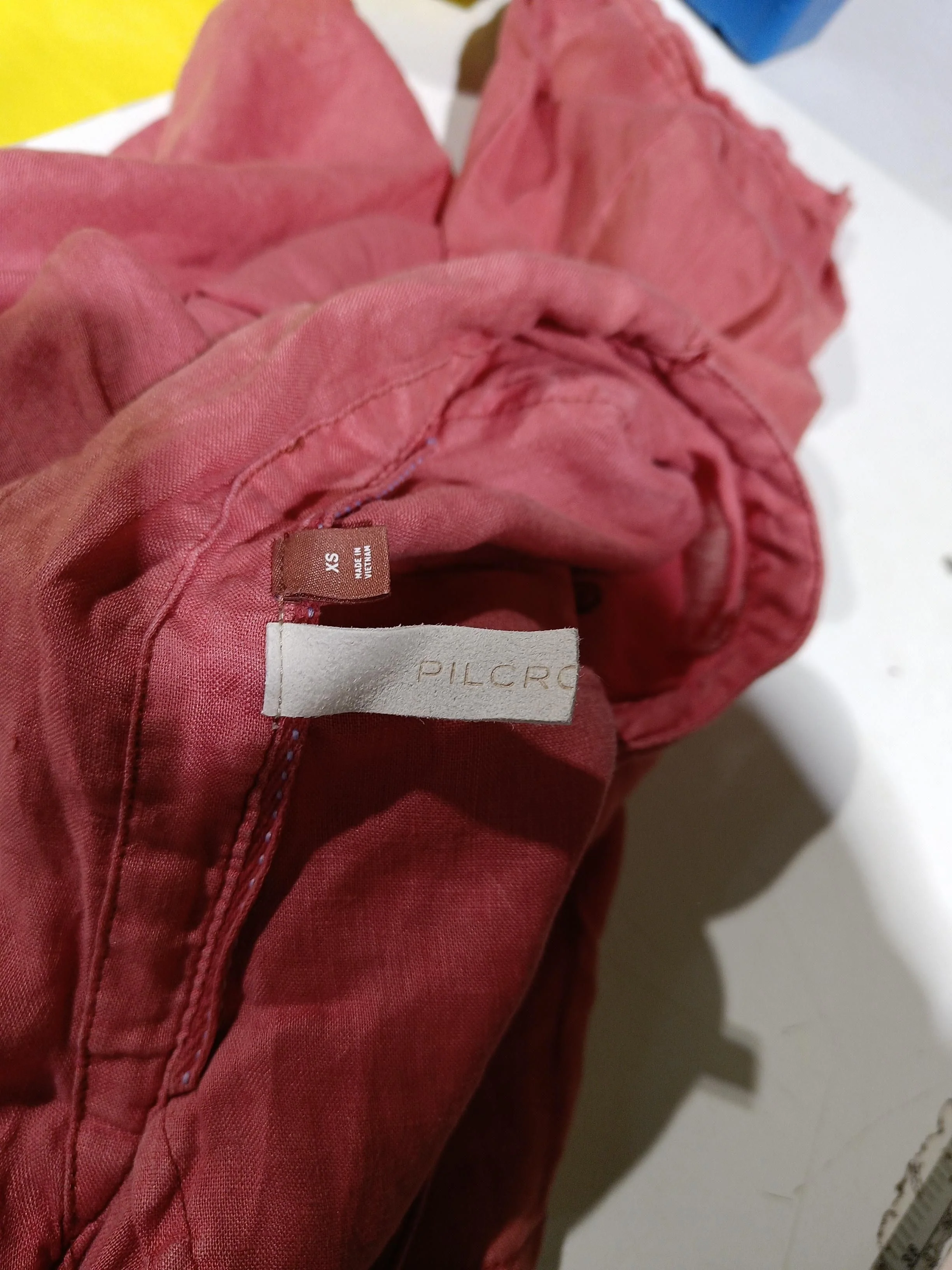Pilcro Women's Shirt XS Red 100% Linen Short Sleeve Collared Basic - Image 6