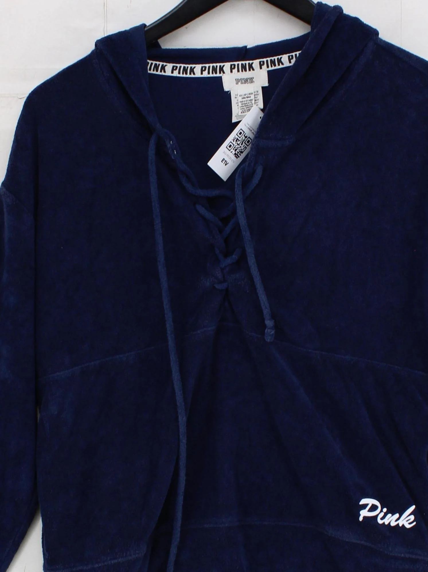 PINK Women's Hoodie XS Blue Cotton with Polyester Pullover - Image 3