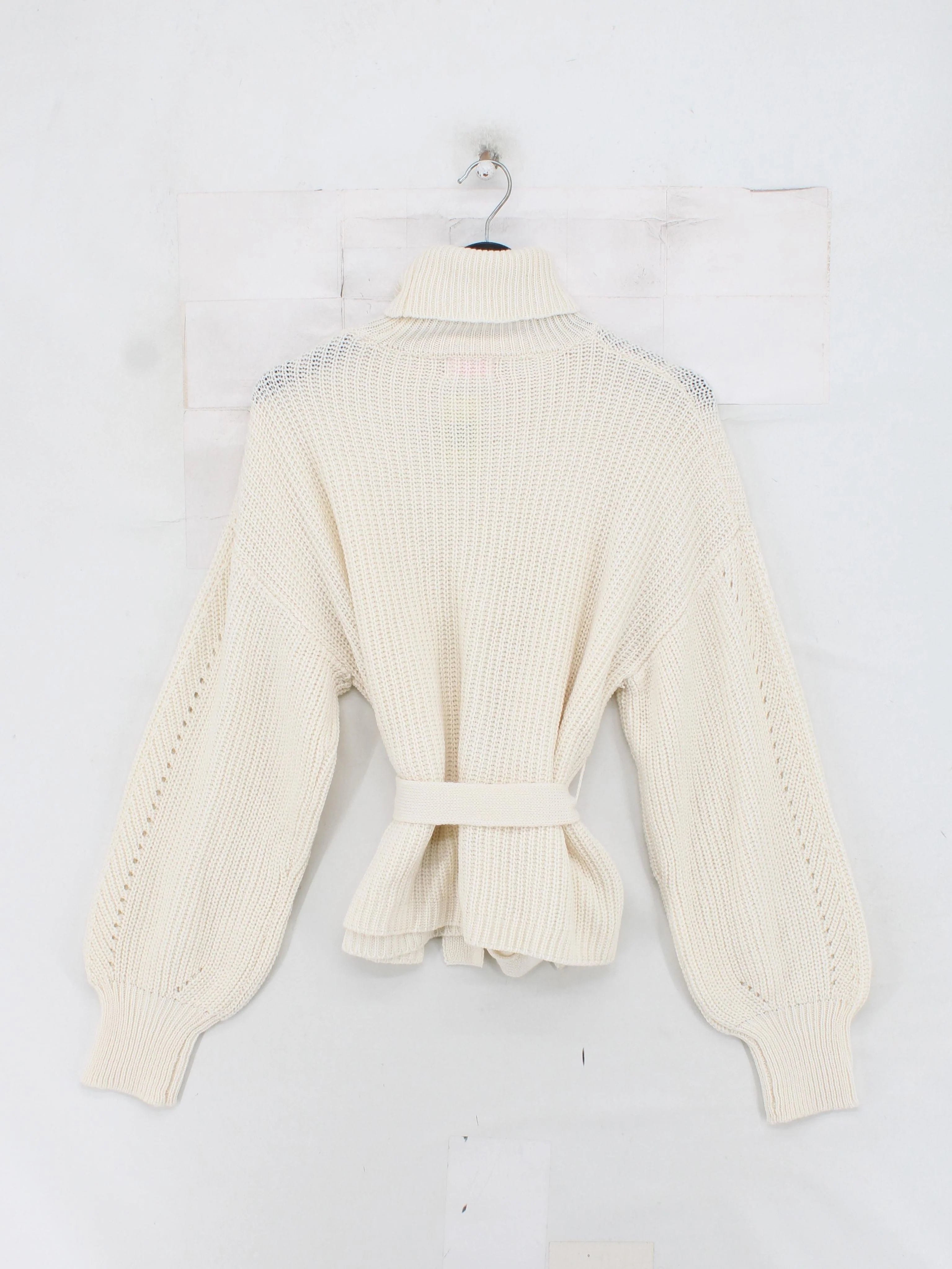 PINK Women's Jumper S Cream 100% Acrylic Roll Neck Pullover - Image 2