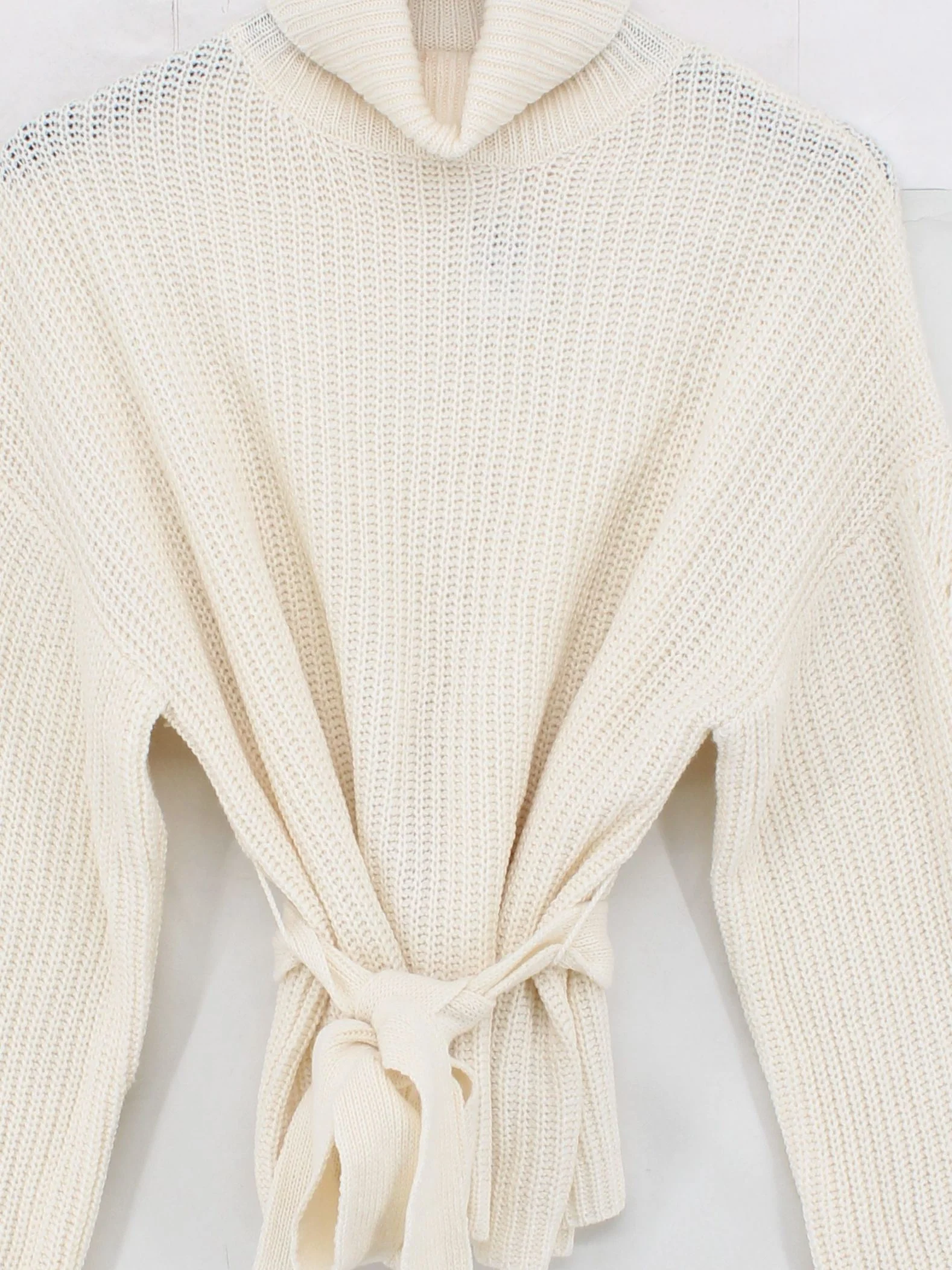 PINK Women's Jumper S Cream 100% Acrylic Roll Neck Pullover - Image 3