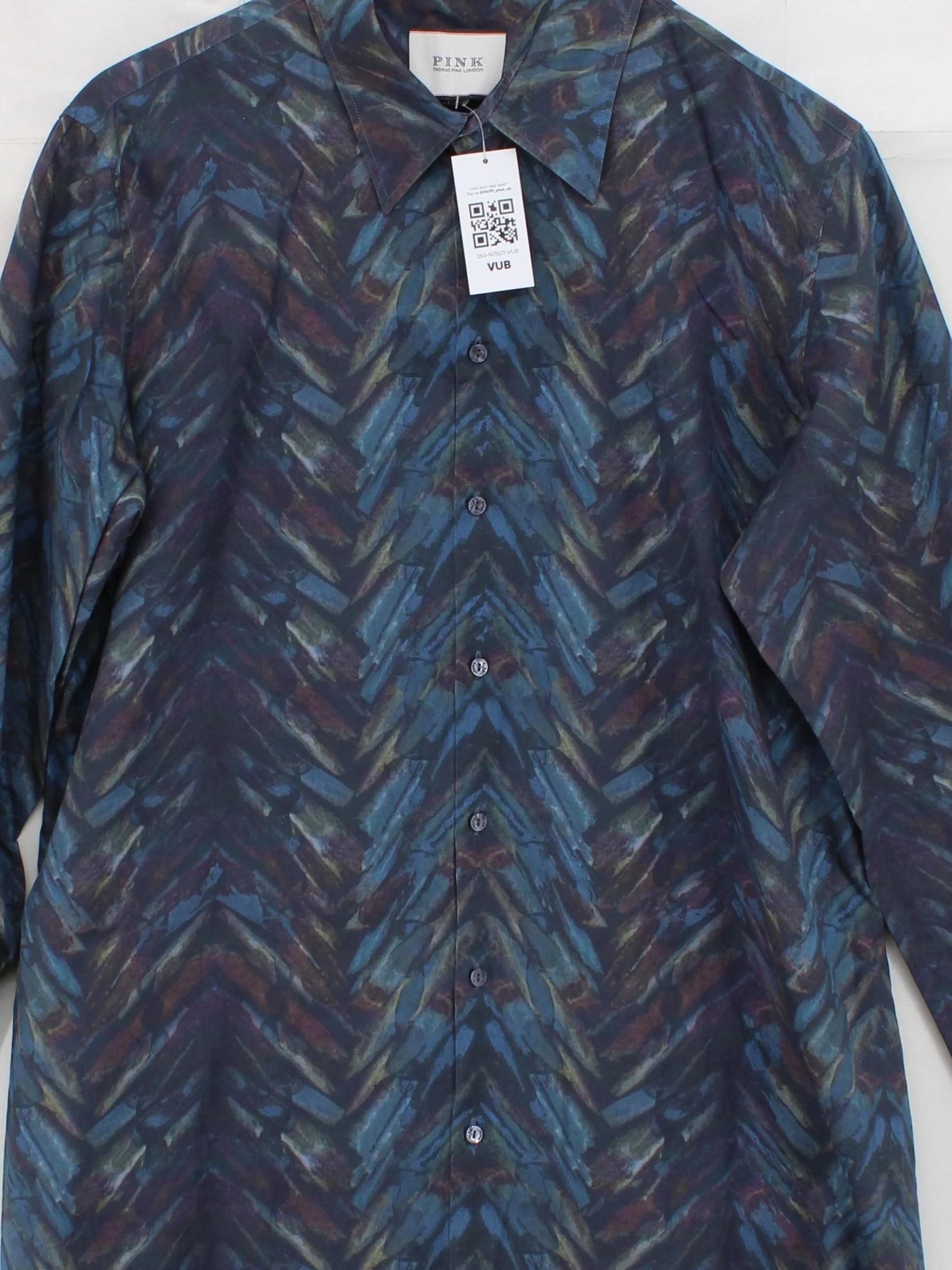 PINK Women's Shirt L Multi Geometric 100% Cotton Long Sleeve Collared Basic - Image 3