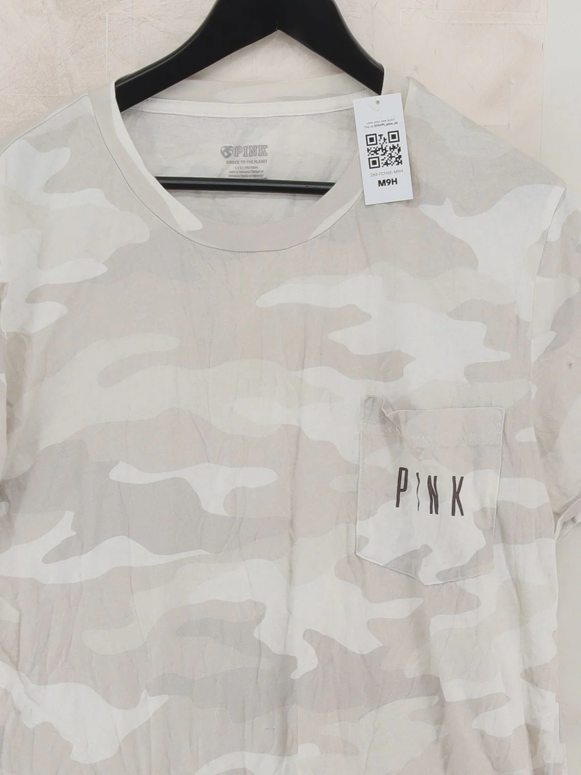 PINK Women's T-Shirt L White Camo 100% Cotton Short Sleeve Round Neck Basic - Image 3