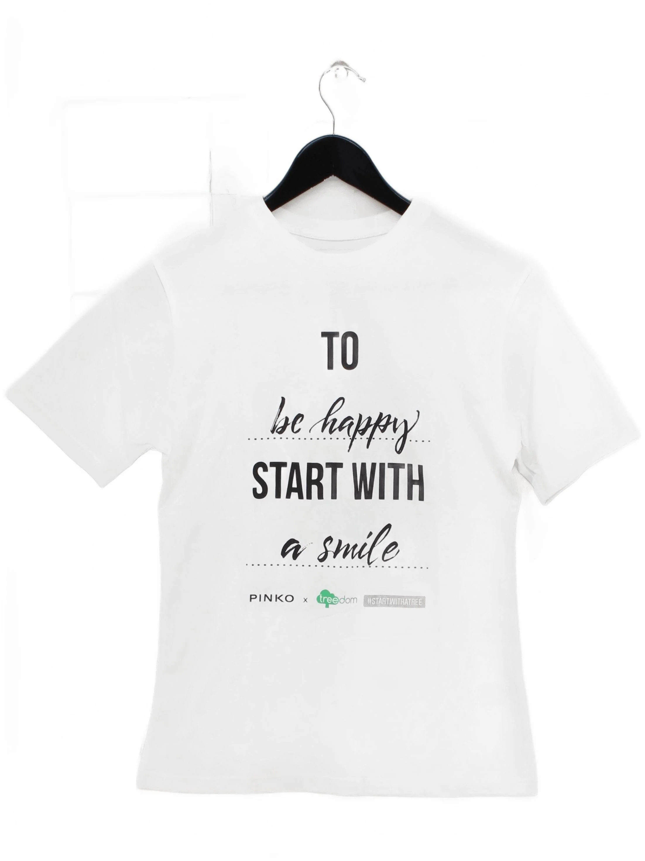 Pinko Women's T-Shirt XS White Graphic 100% Cotton Short Sleeve Round Neck Basic
