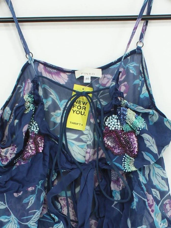 Pinko Women's Top M Multi Floral 100% Silk Sleeveless Square Neck Basic - Image 3