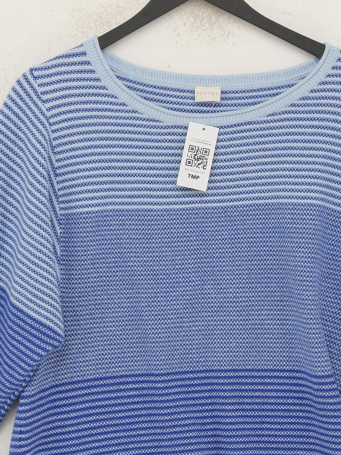 Poetry Women's Jumper S Blue Striped 100% Cotton Crew Neck Pullover - Image 3