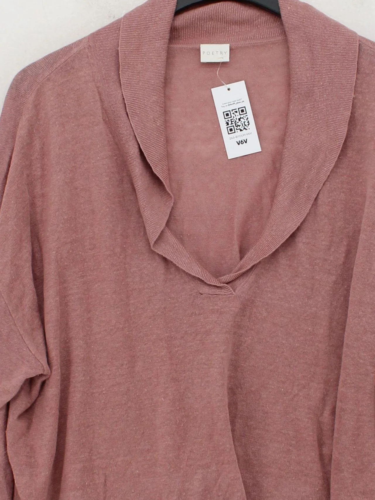 Poetry Women's Jumper UK 14 Pink 100% Linen V-Neck Pullover - Image 3