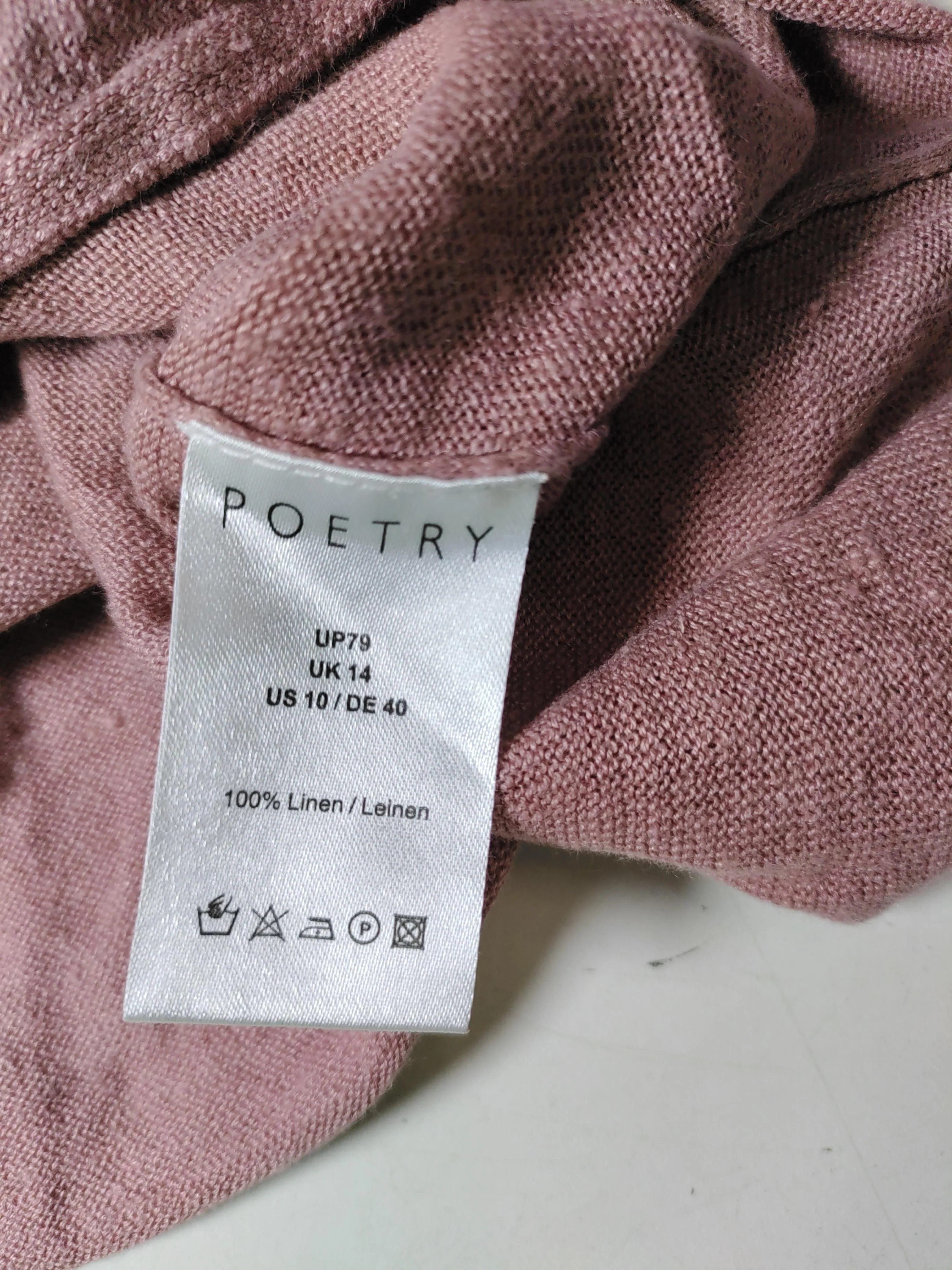 Poetry Women's Jumper UK 14 Pink 100% Linen V-Neck Pullover - Image 6
