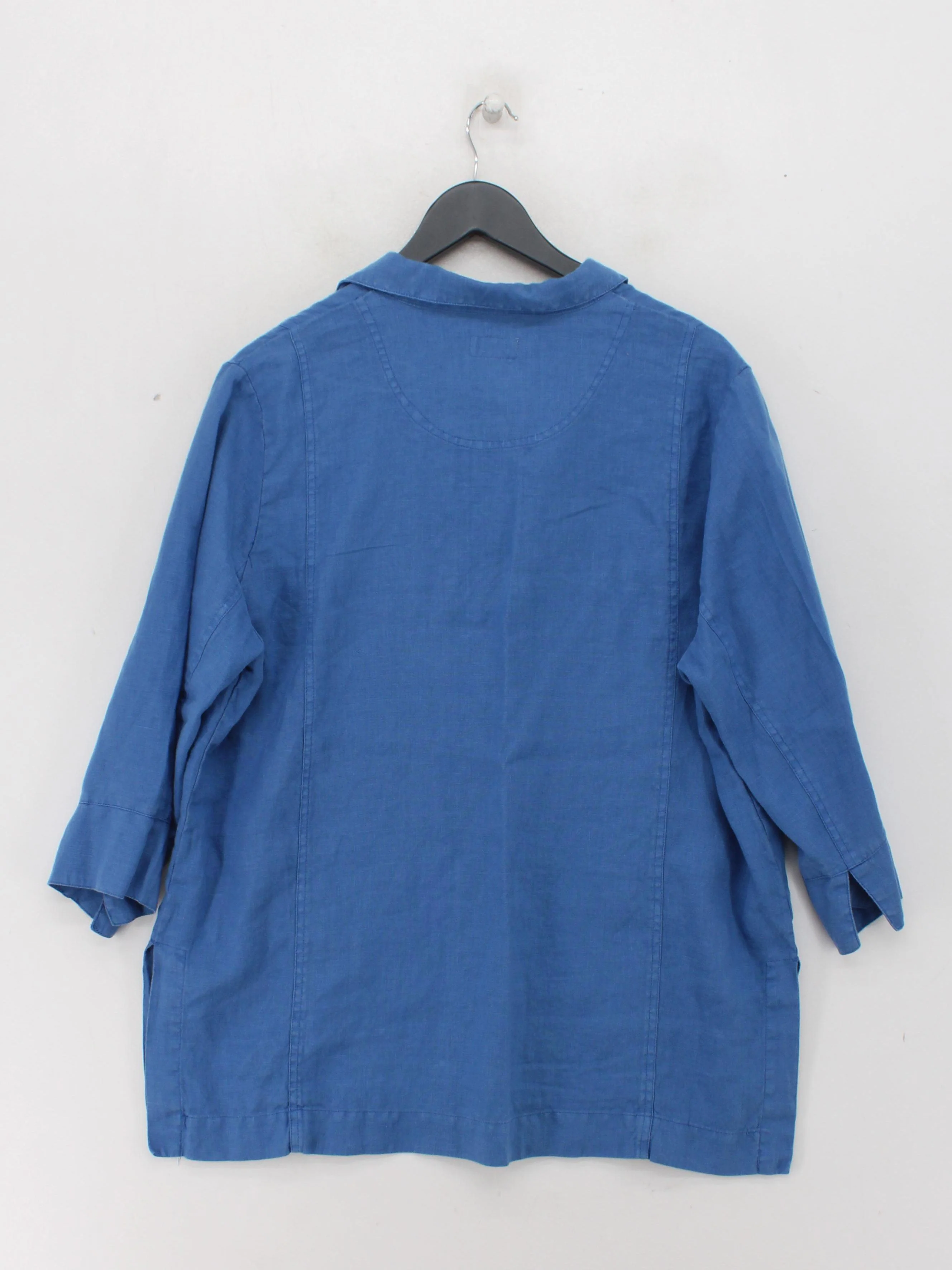 Poetry Women's Shirt UK 18 Blue 100% Linen 3/4 Sleeve Collared Basic - Image 2