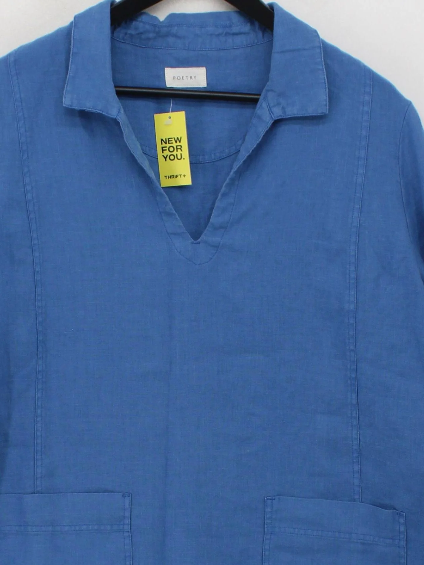 Poetry Women's Shirt UK 18 Blue 100% Linen 3/4 Sleeve Collared Basic - Image 3