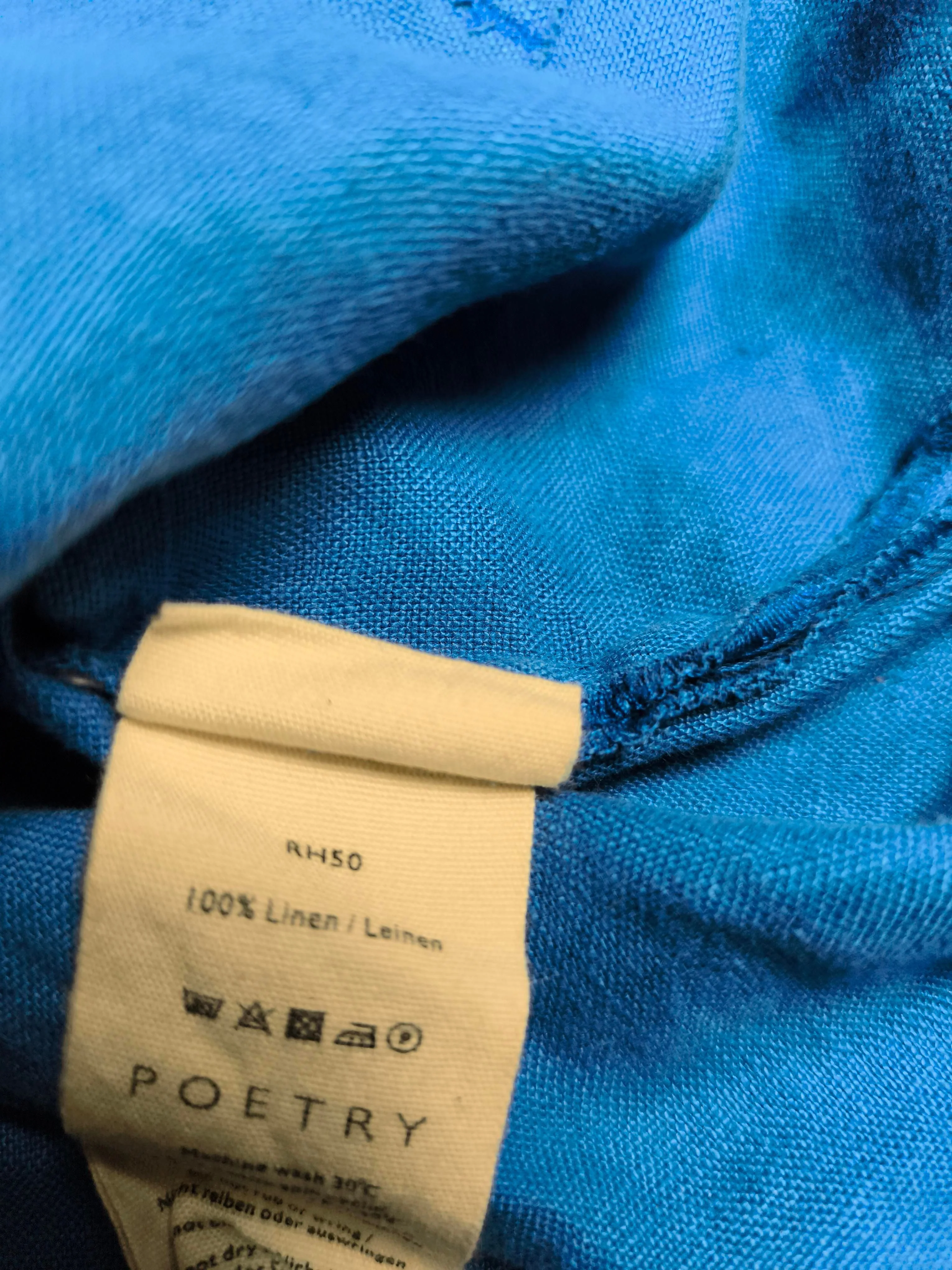 Poetry Women's Shirt UK 18 Blue 100% Linen 3/4 Sleeve Collared Basic - Image 6