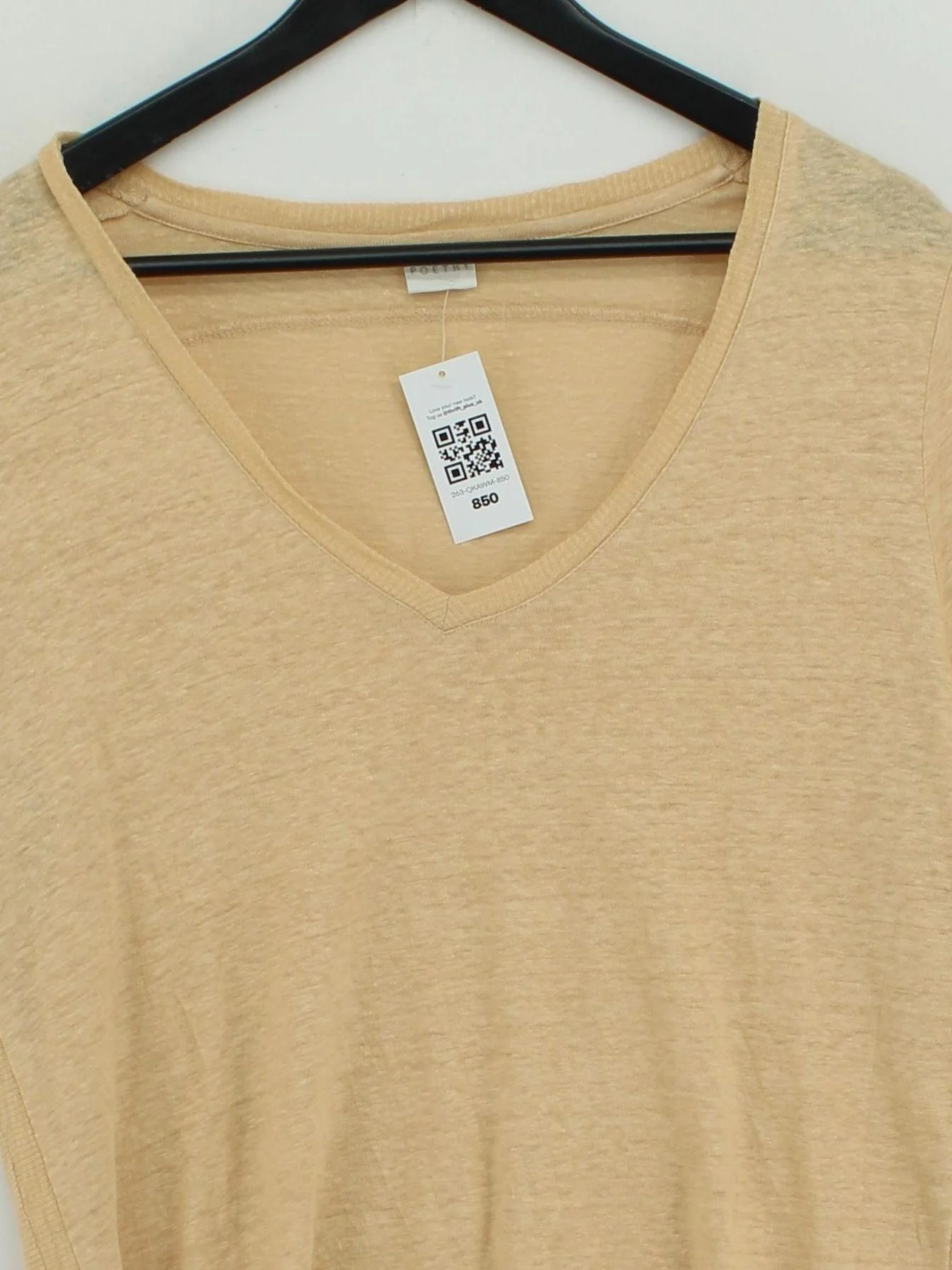 Poetry Women's T-Shirt UK 14 Cream 100% Linen Short Sleeve V-Neck Basic - Image 3
