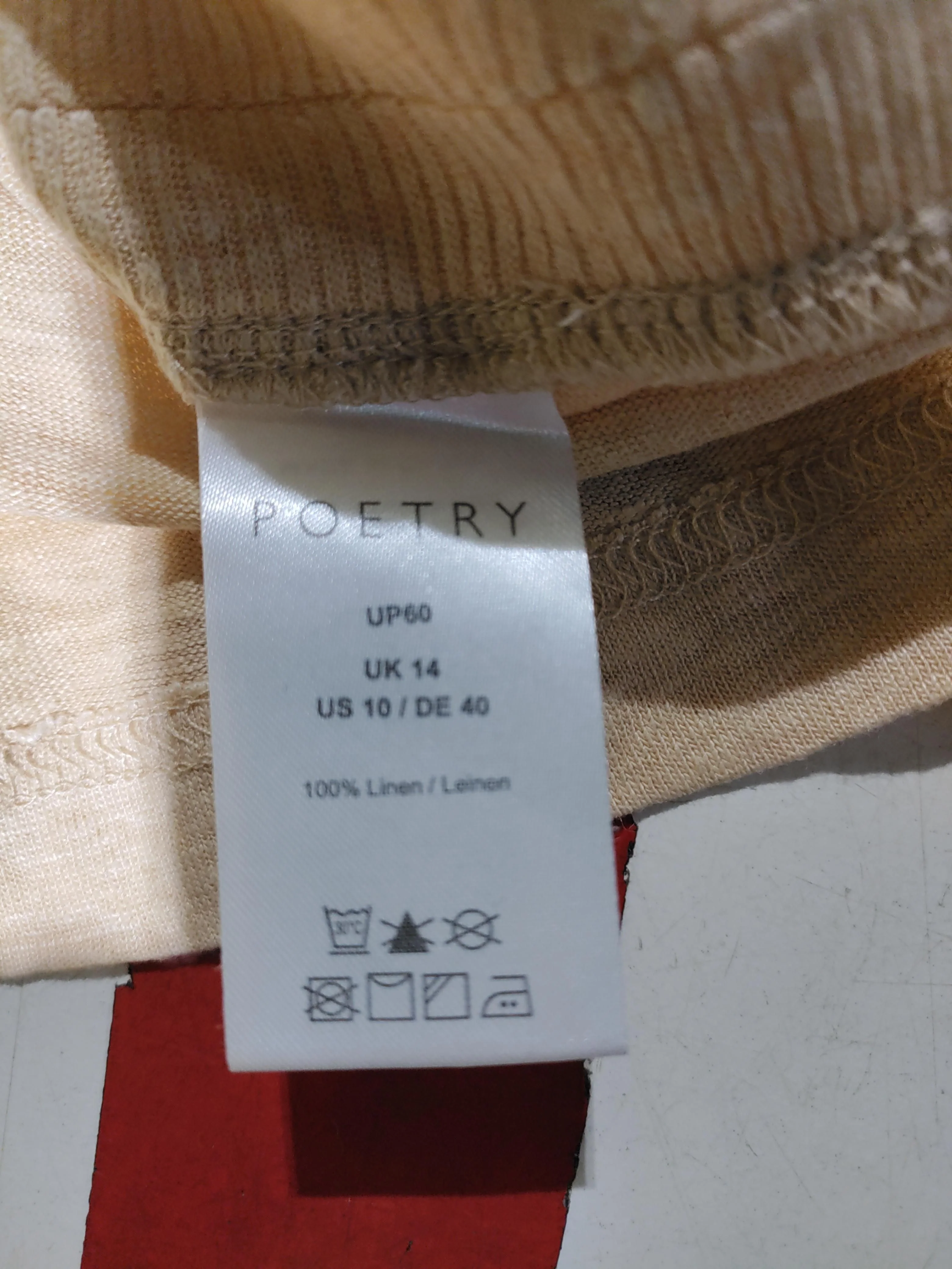 Poetry Women's T-Shirt UK 14 Cream 100% Linen Short Sleeve V-Neck Basic - Image 6