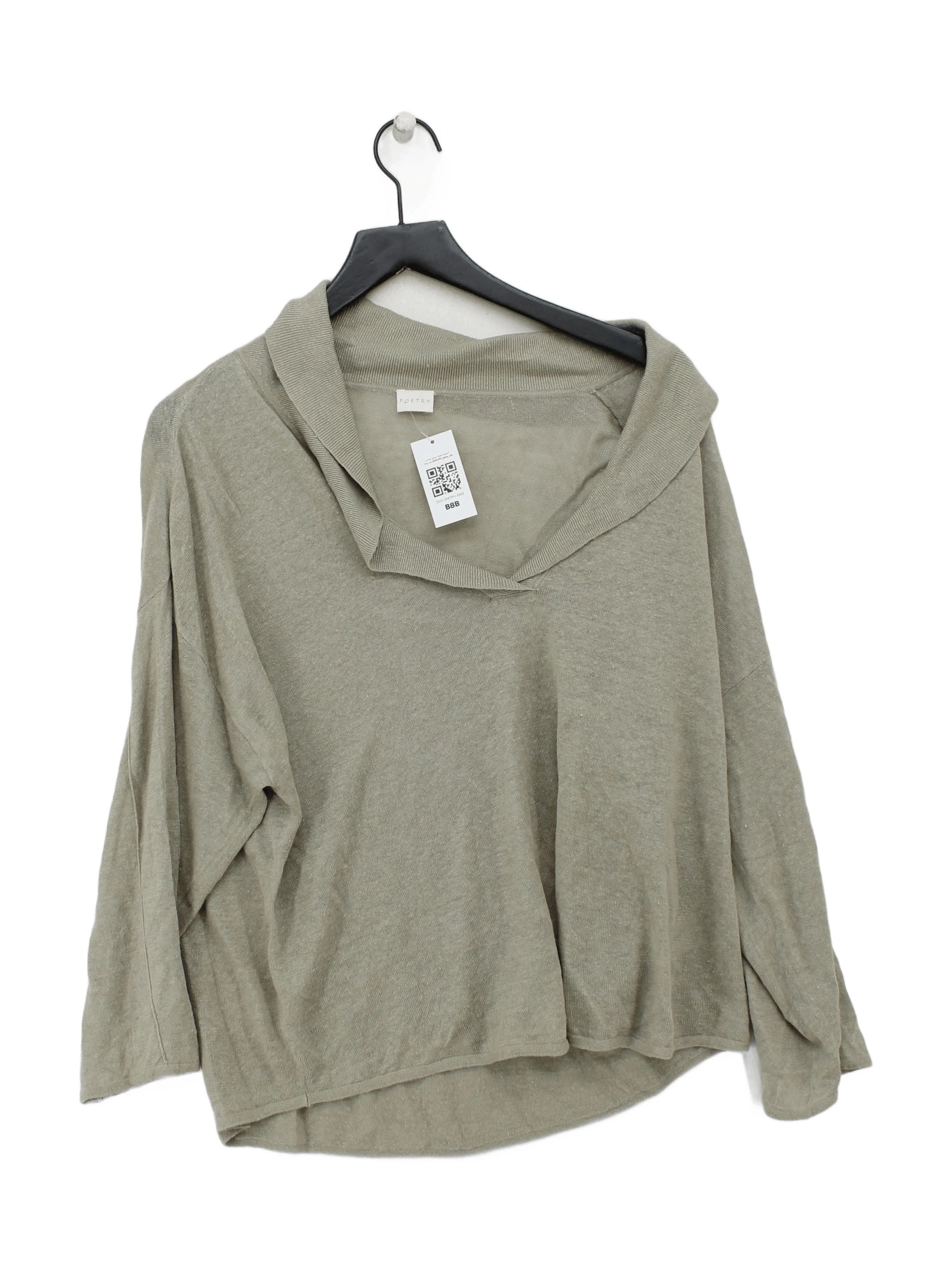Poetry Women's Top L Green 100% Linen 3/4 Sleeve V-Neck Basic