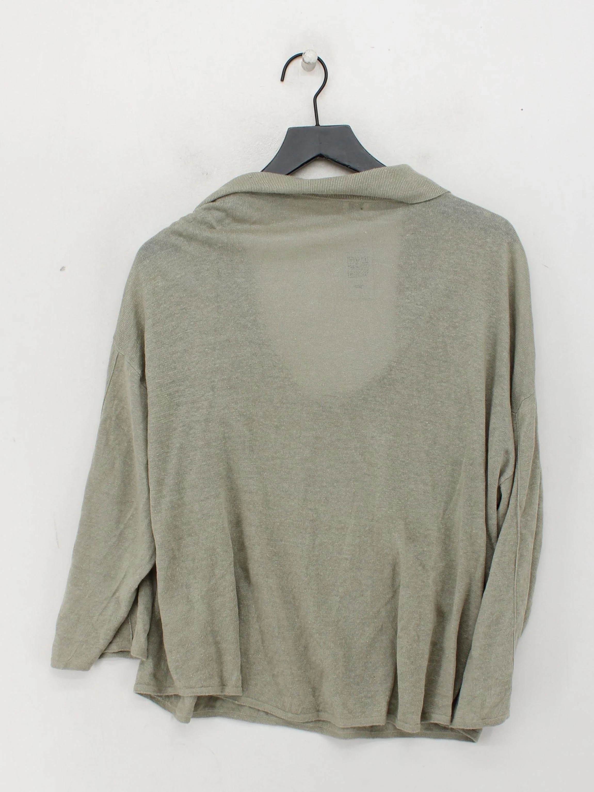 Poetry Women's Top L Green 100% Linen 3/4 Sleeve V-Neck Basic - Image 2