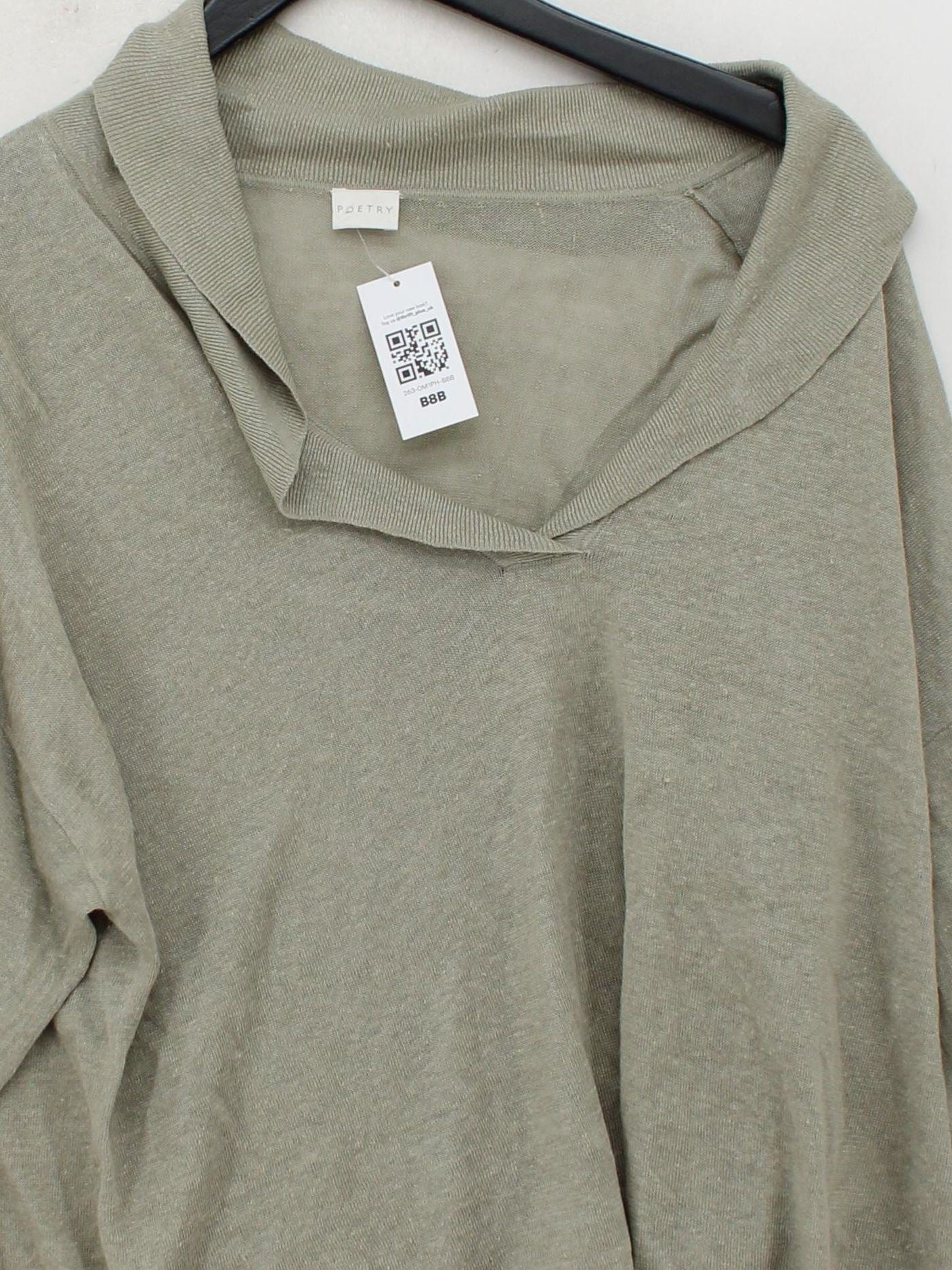 Poetry Women's Top L Green 100% Linen 3/4 Sleeve V-Neck Basic - Image 3