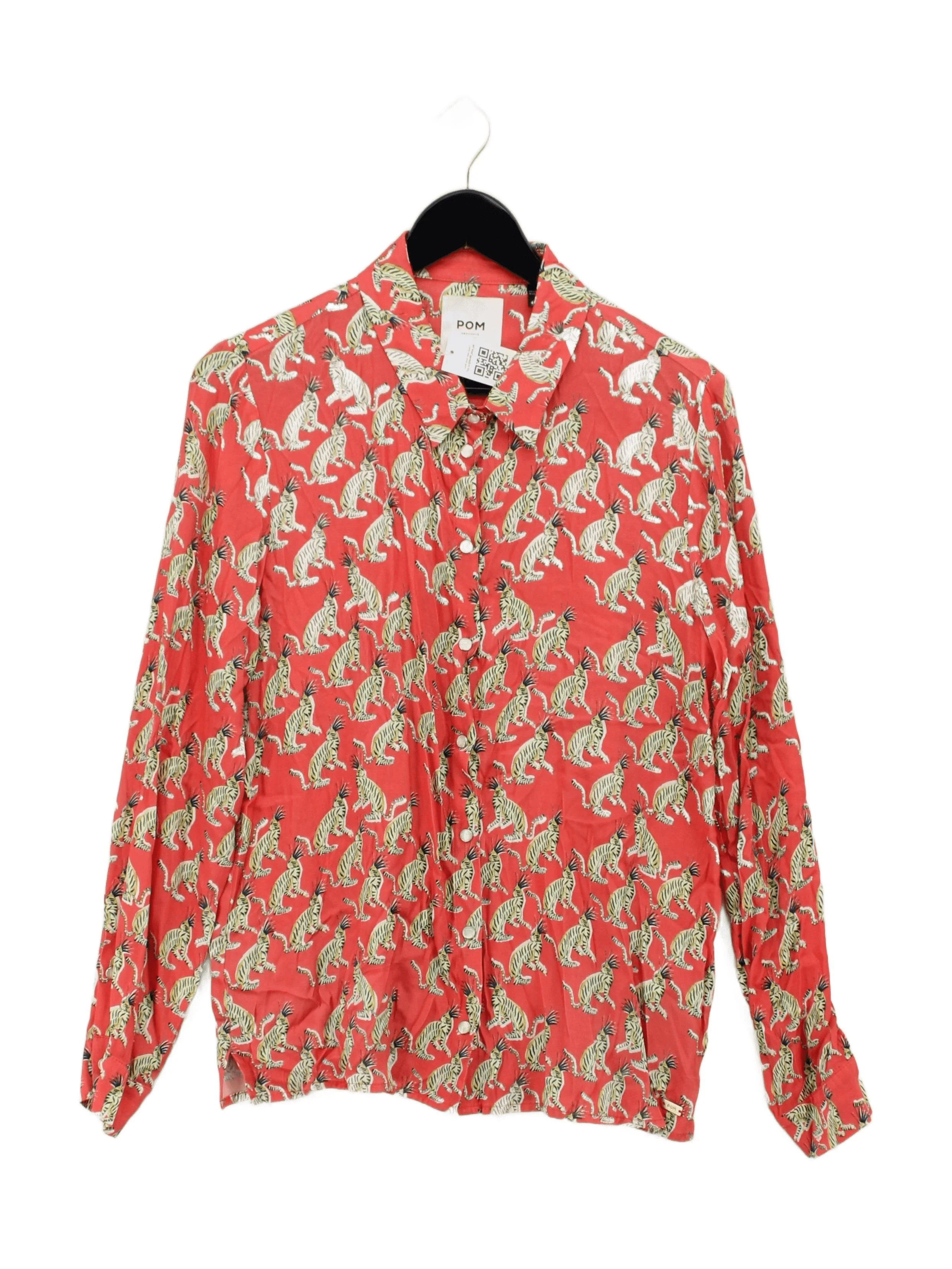 POM Amsterdam Women's Shirt UK 14 Red Rayon with Viscose Basic